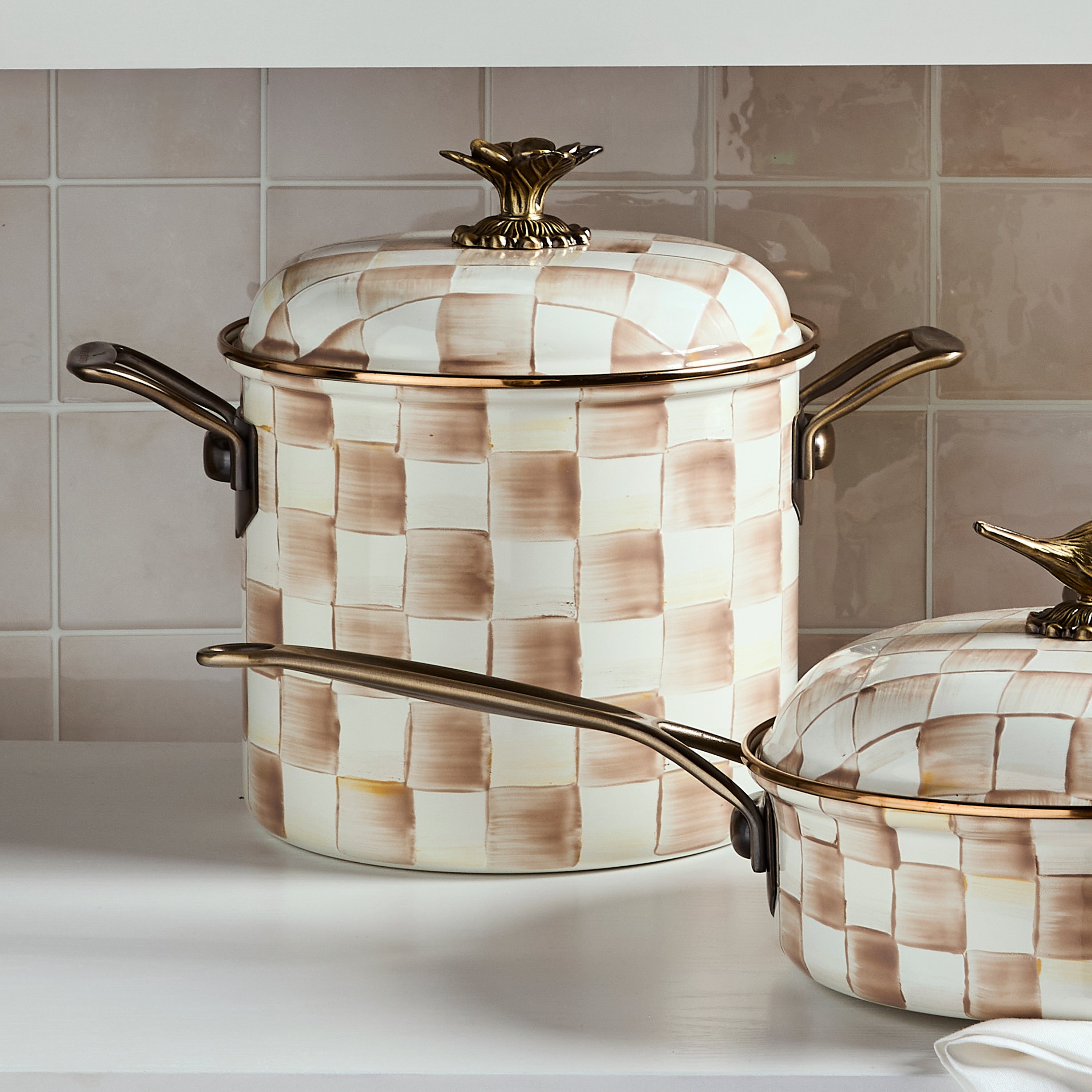 MacKenzie-Childs | Mocha Check 7 Qt. Stockpot