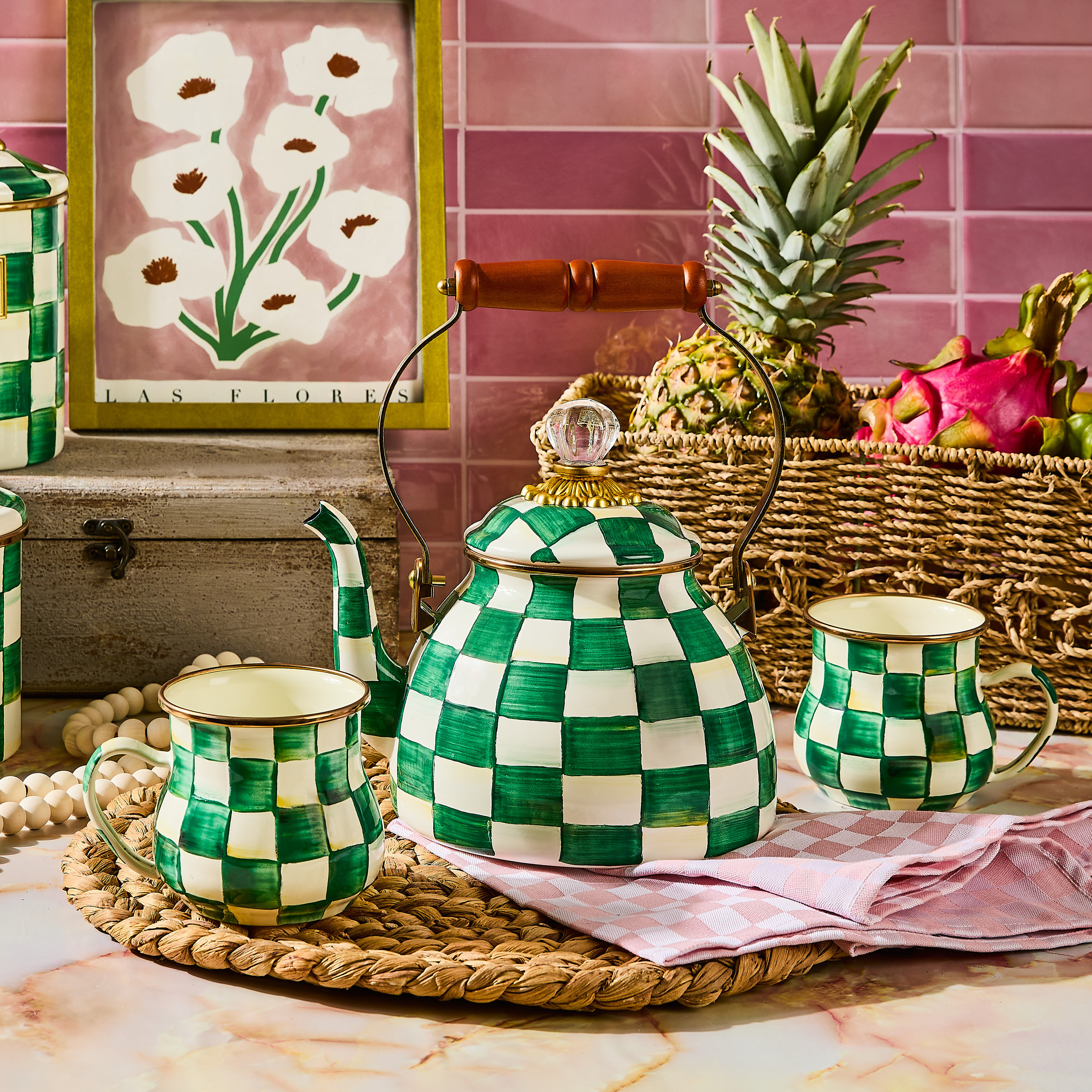 MacKenzie-Childs | Emerald Check 2 Quart Tea Kettle