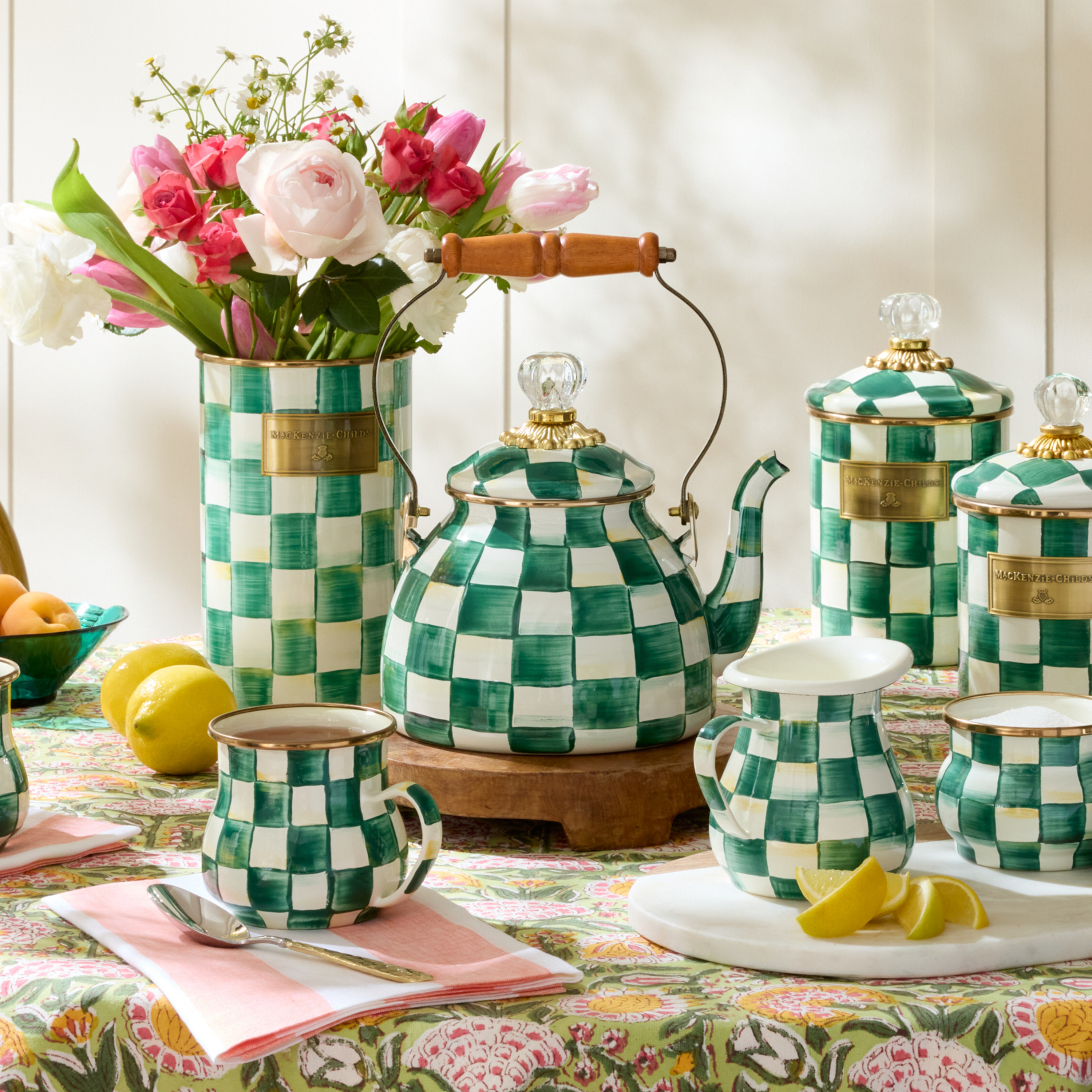 MacKenzie-Childs | Emerald Check 2 Quart Tea Kettle