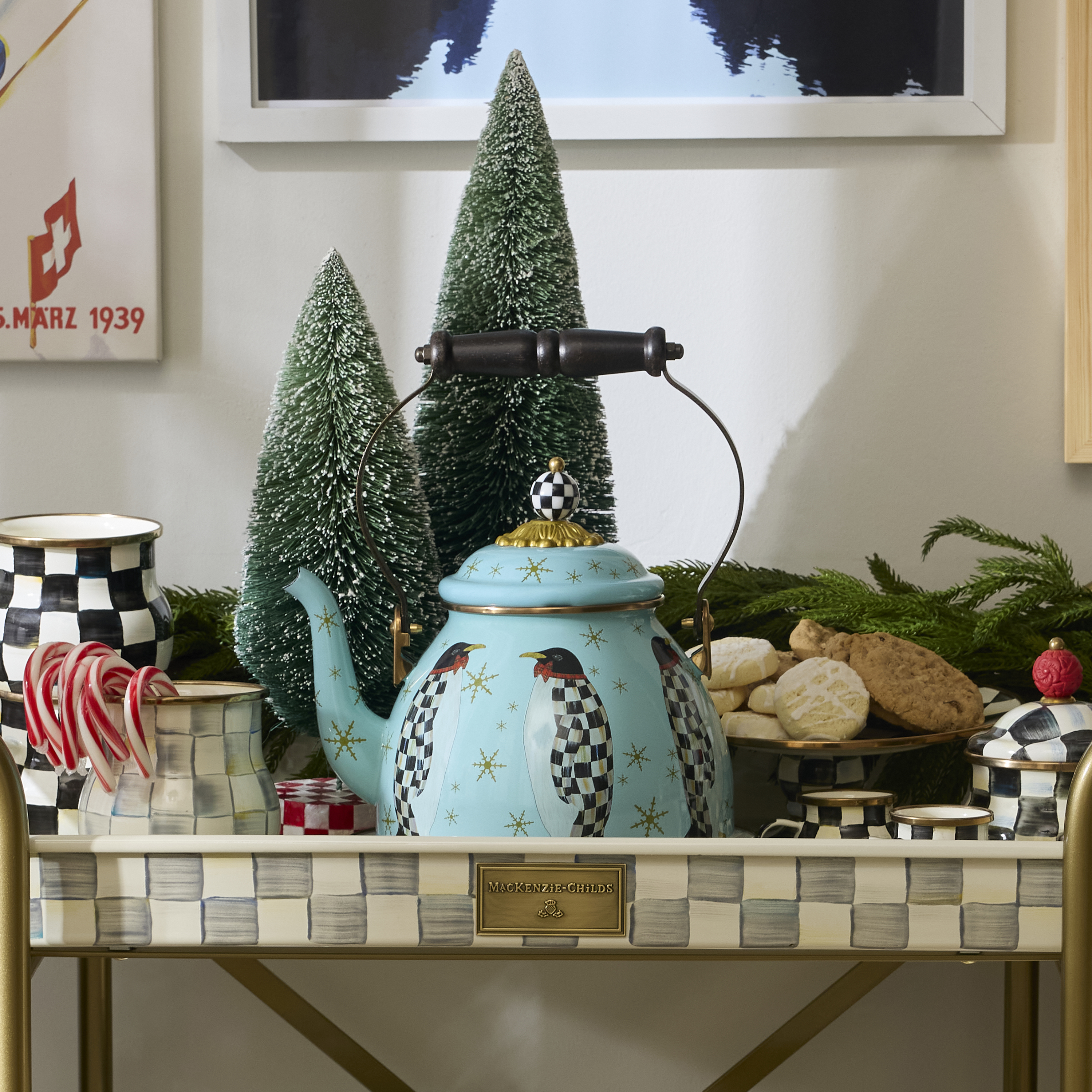 MacKenzie-Childs | Penguin Parade 2 Quart Tea Kettle