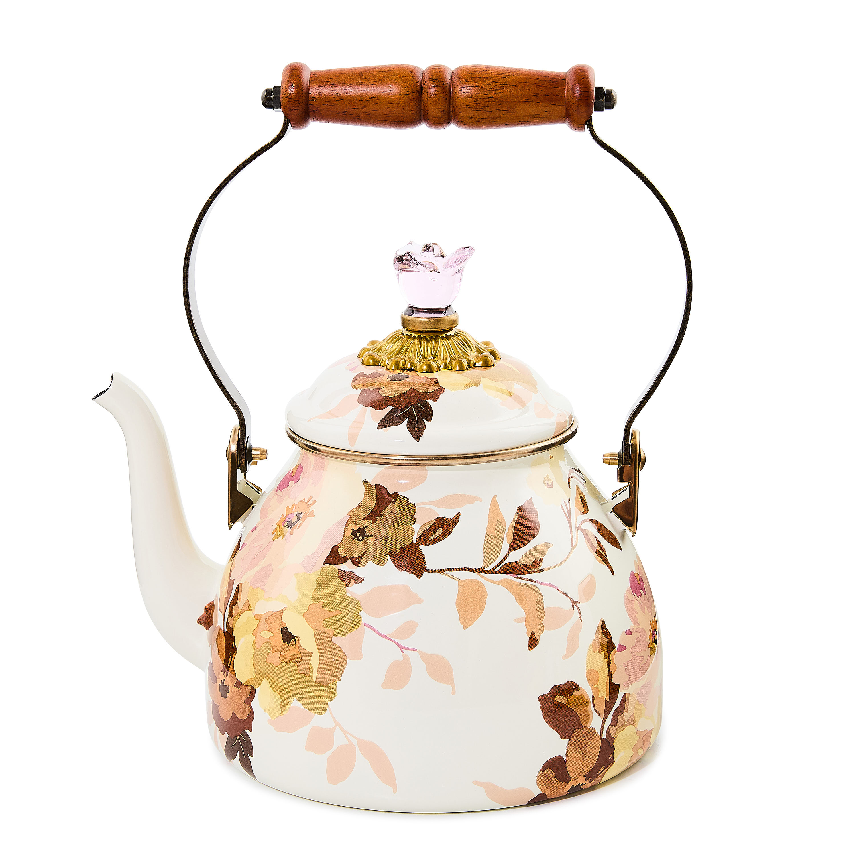 MacKenzie-Childs | Wild Rose White 2 Quart Tea Kettle
