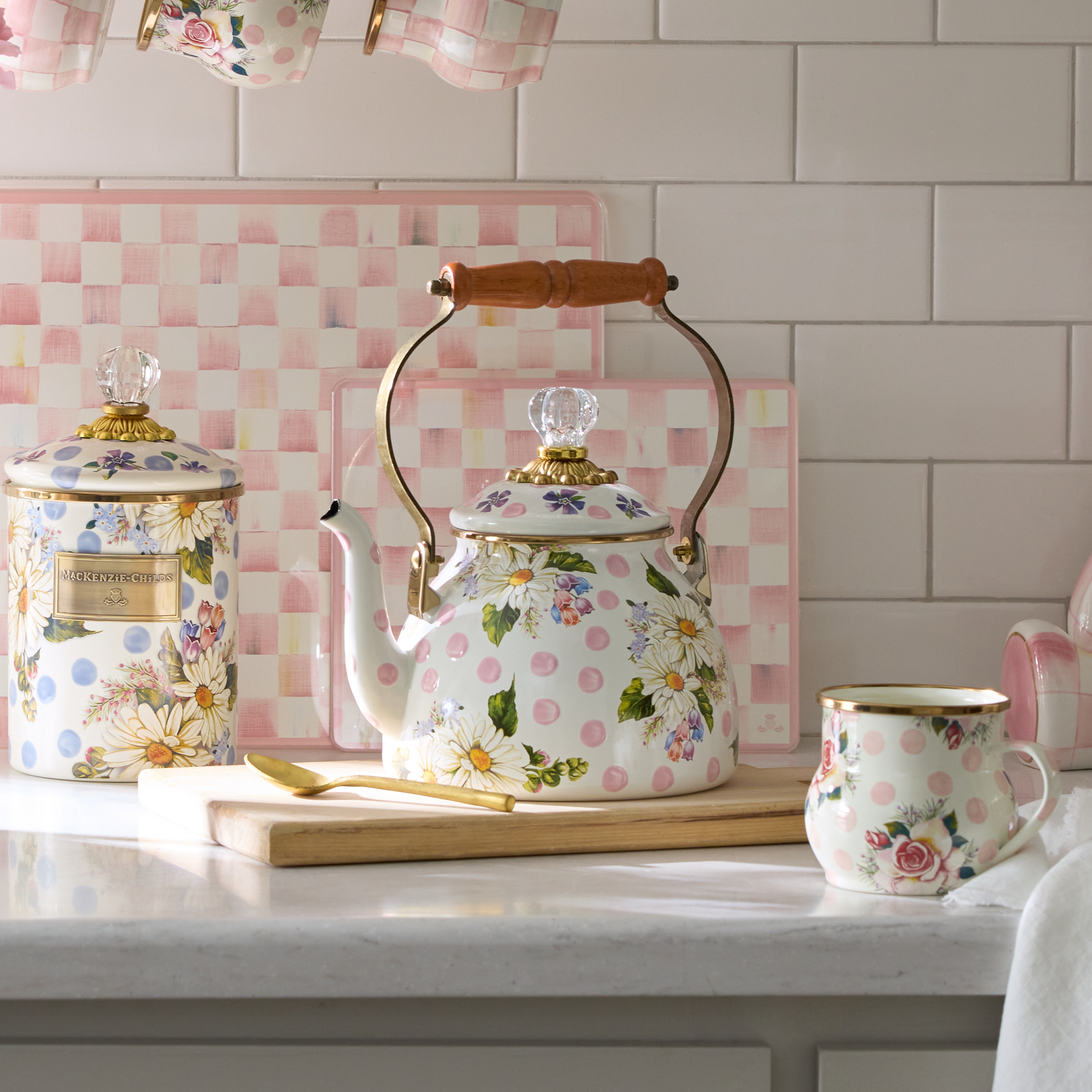 MacKenzie-Childs | Wildflowers Pink 2 Quart Tea Kettle