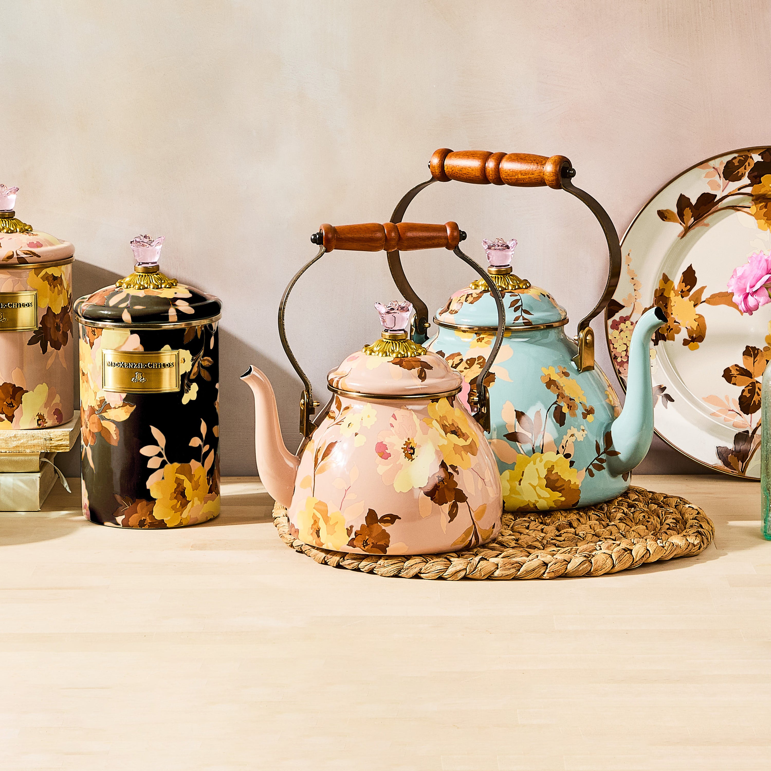MacKenzie-Childs | Wild Rose Mauve 2 Quart Tea Kettle