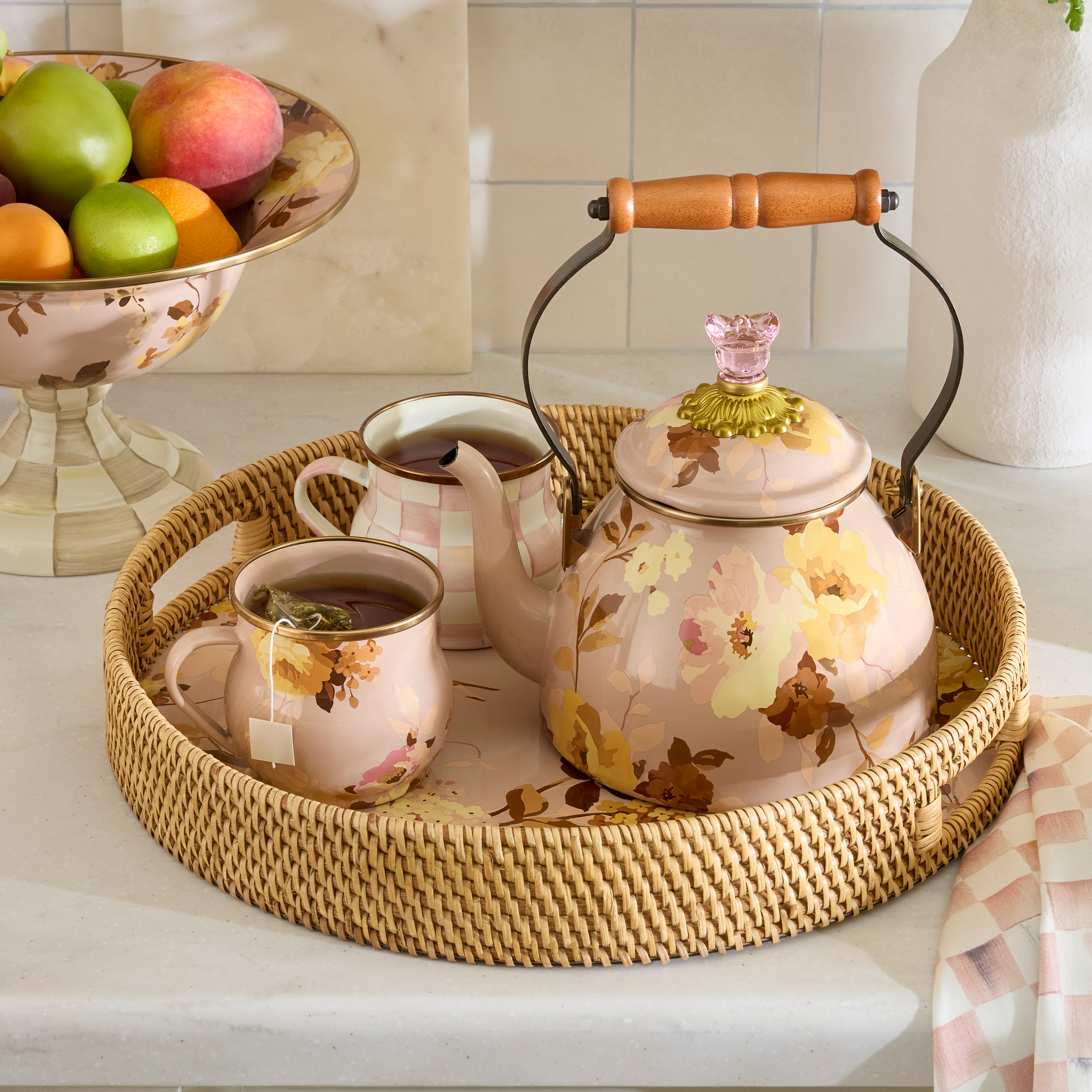 MacKenzie-Childs | Wild Rose Mauve 2 Quart Tea Kettle