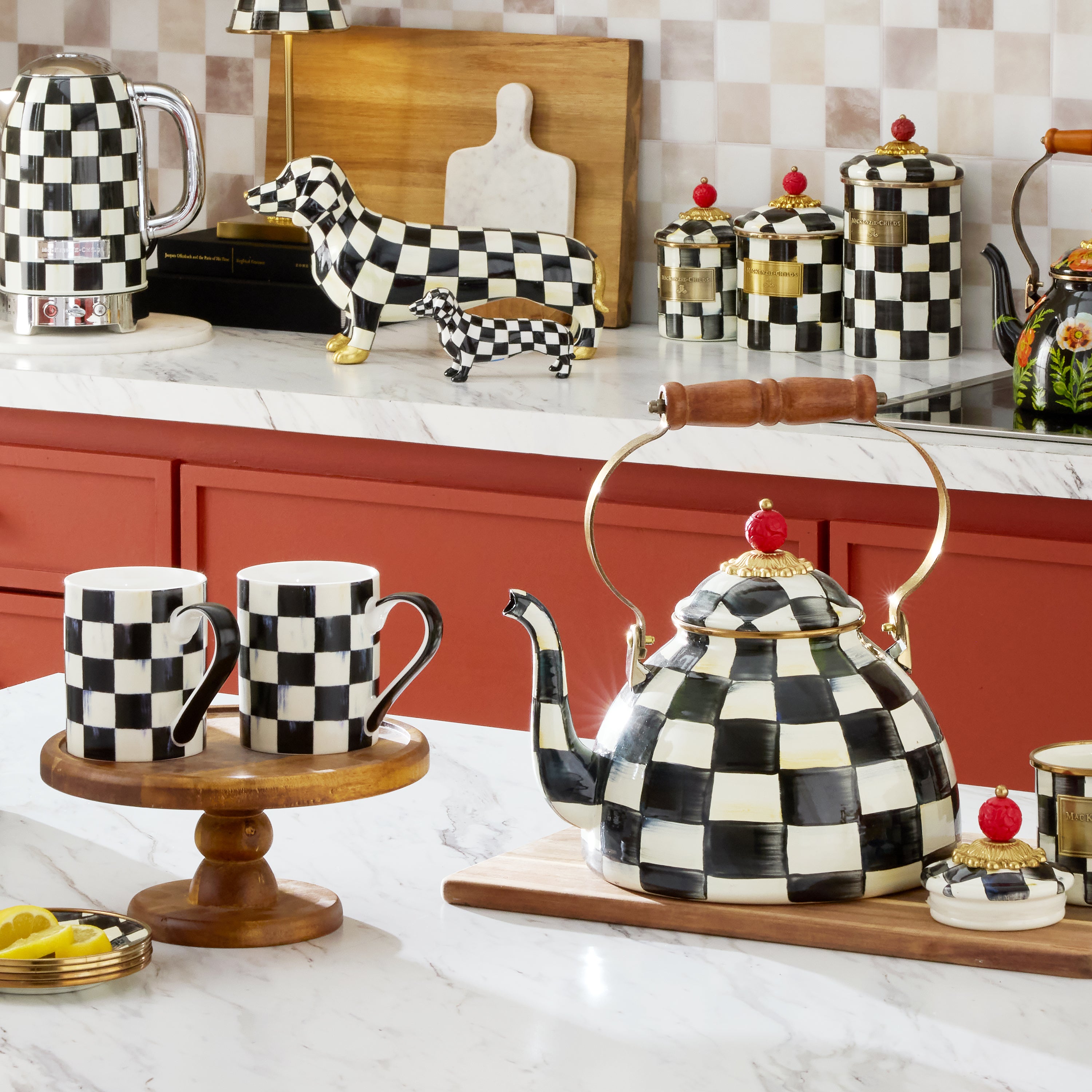 Courtly Check 2 Quart Kettle & 2 Porcelain Mug Set