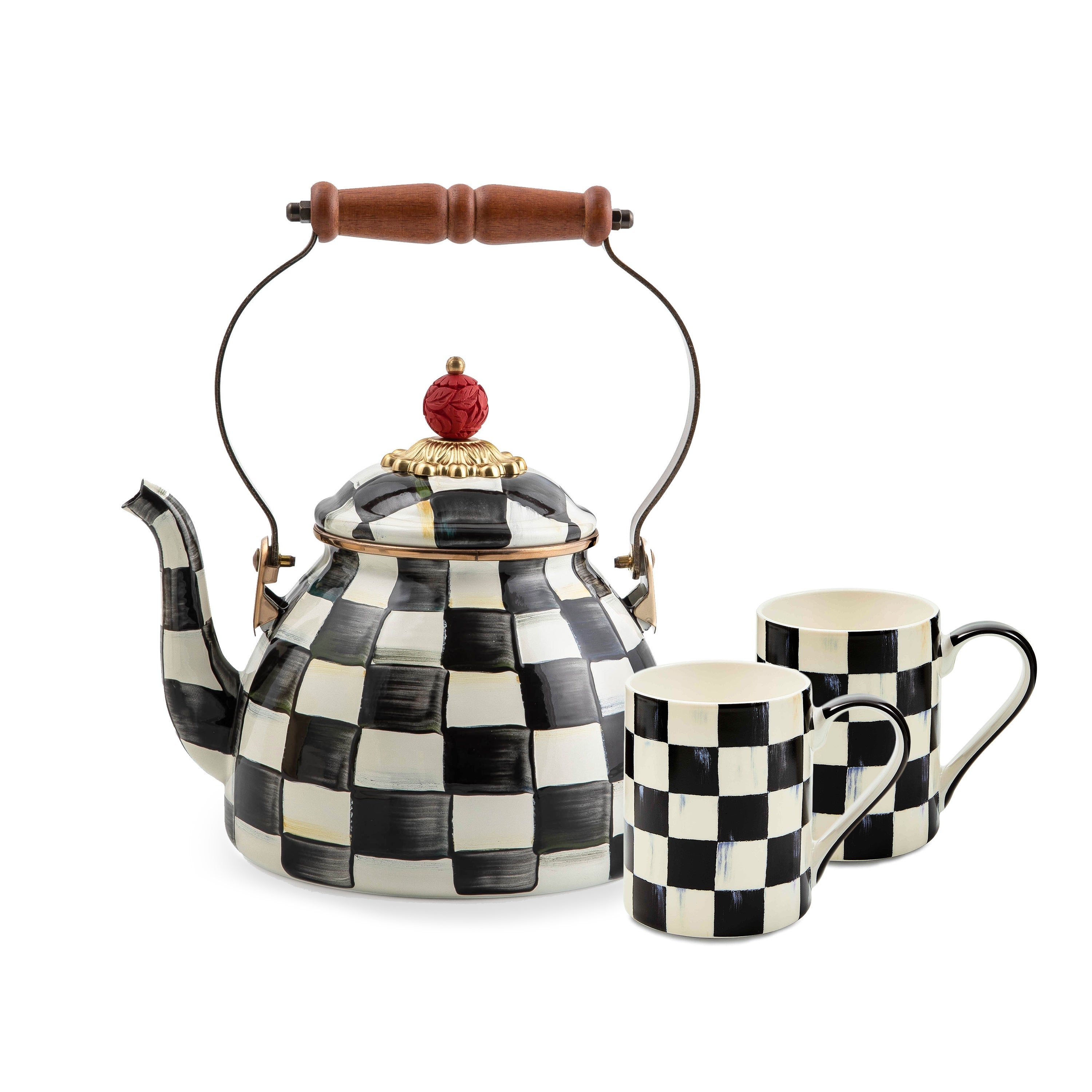 Courtly Check 2 Quart Kettle & 2 Porcelain Mug Set