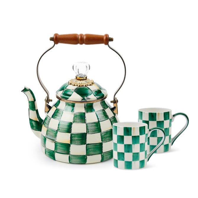 Emerald Check 2 Quart Kettle & Porcelain Mug Set image number 0