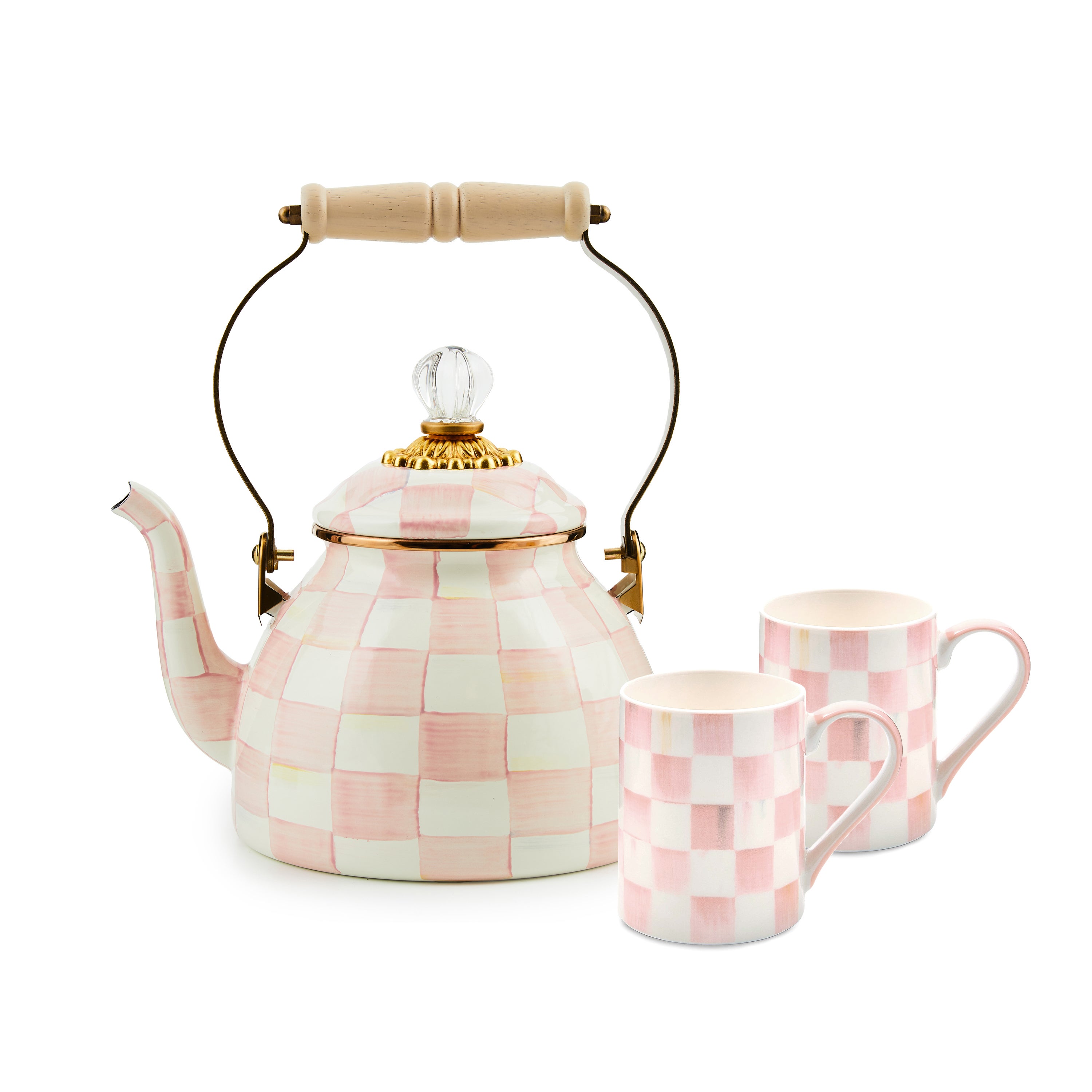 【新品未使用】rosy Monster tea party check tops Rosy Check 2 Quart Kettle & Porcelain Mug Set