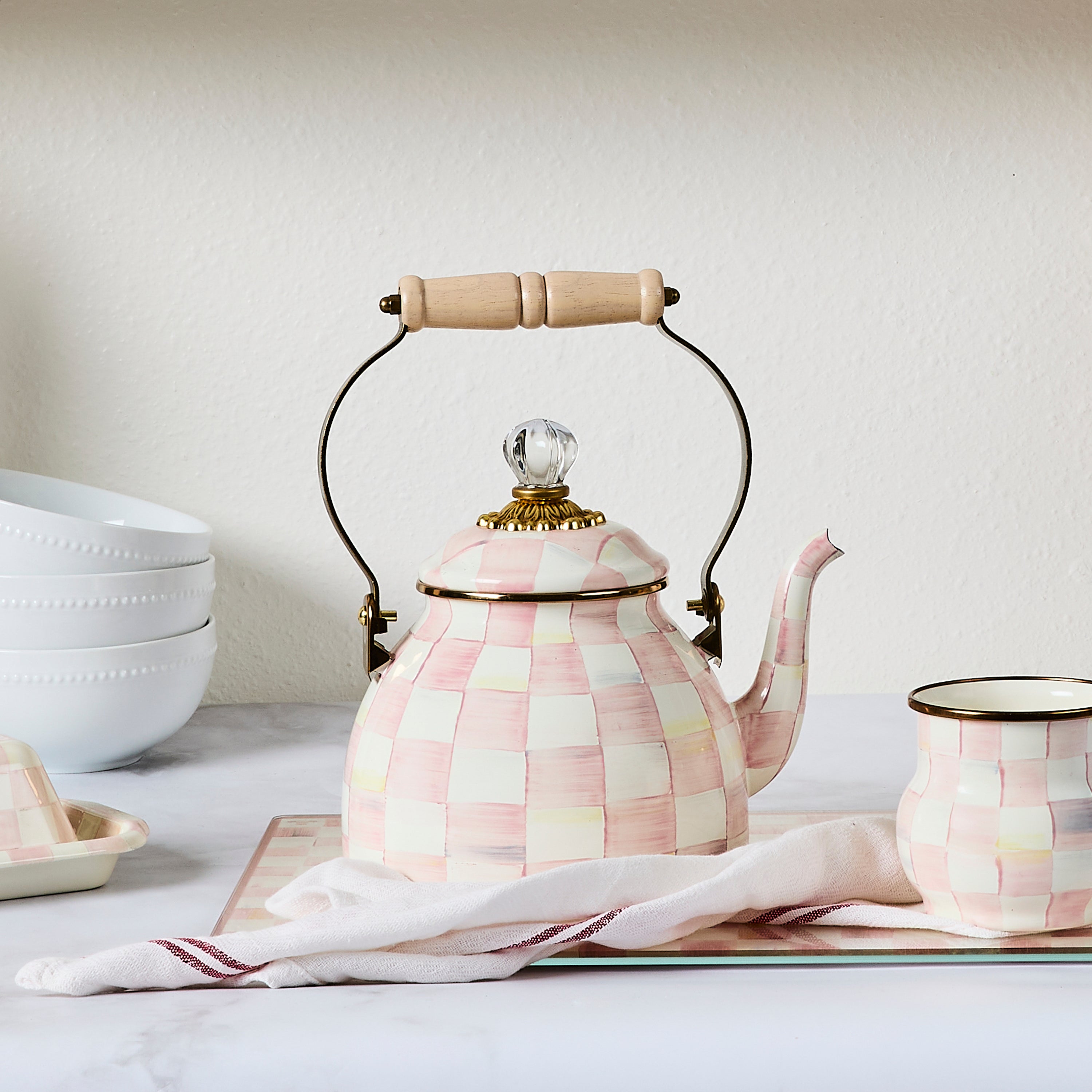MacKenzie-Childs | Rosy Check 2 Quart Tea Kettle
