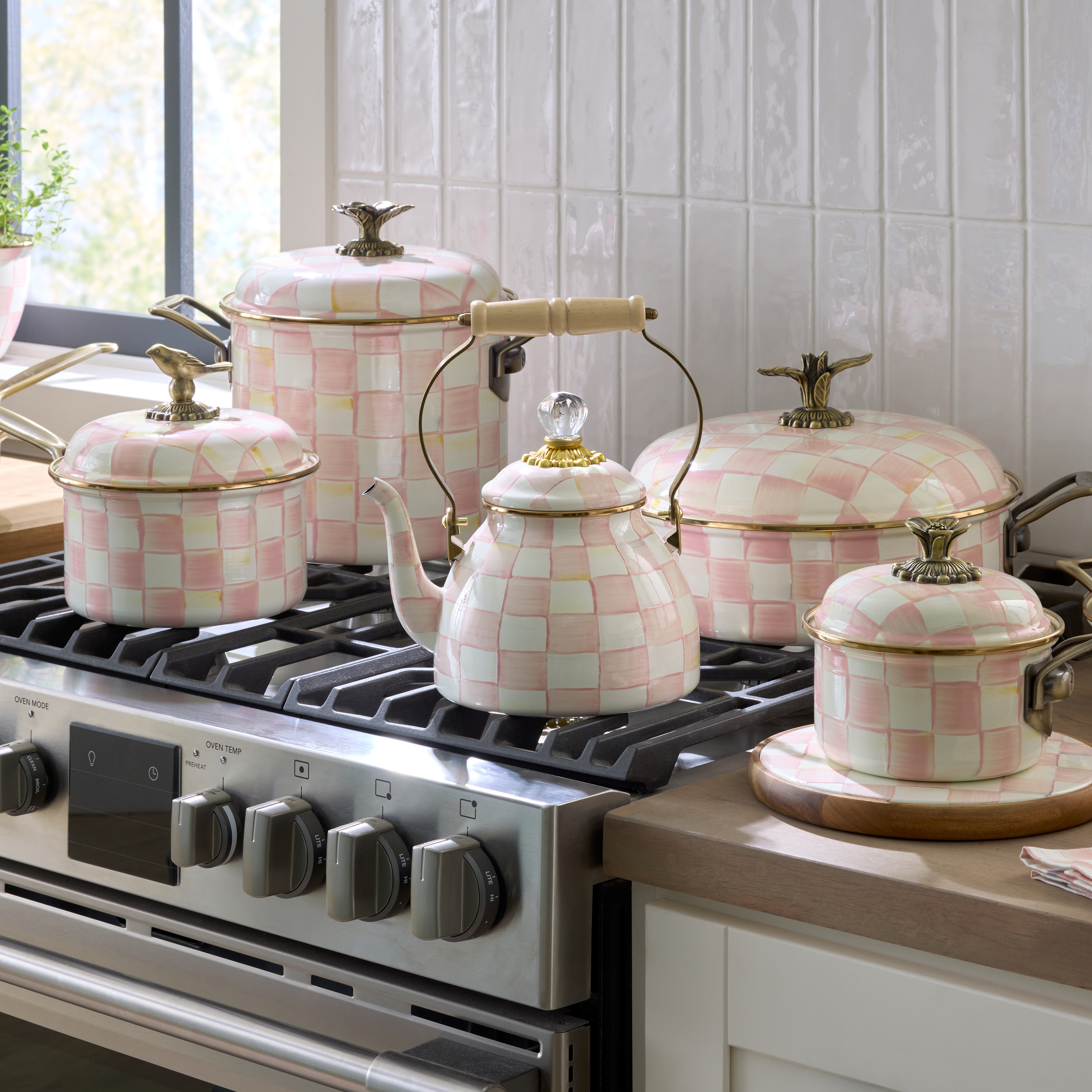 MacKenzie-Childs | Rosy Check 2 Quart Tea Kettle