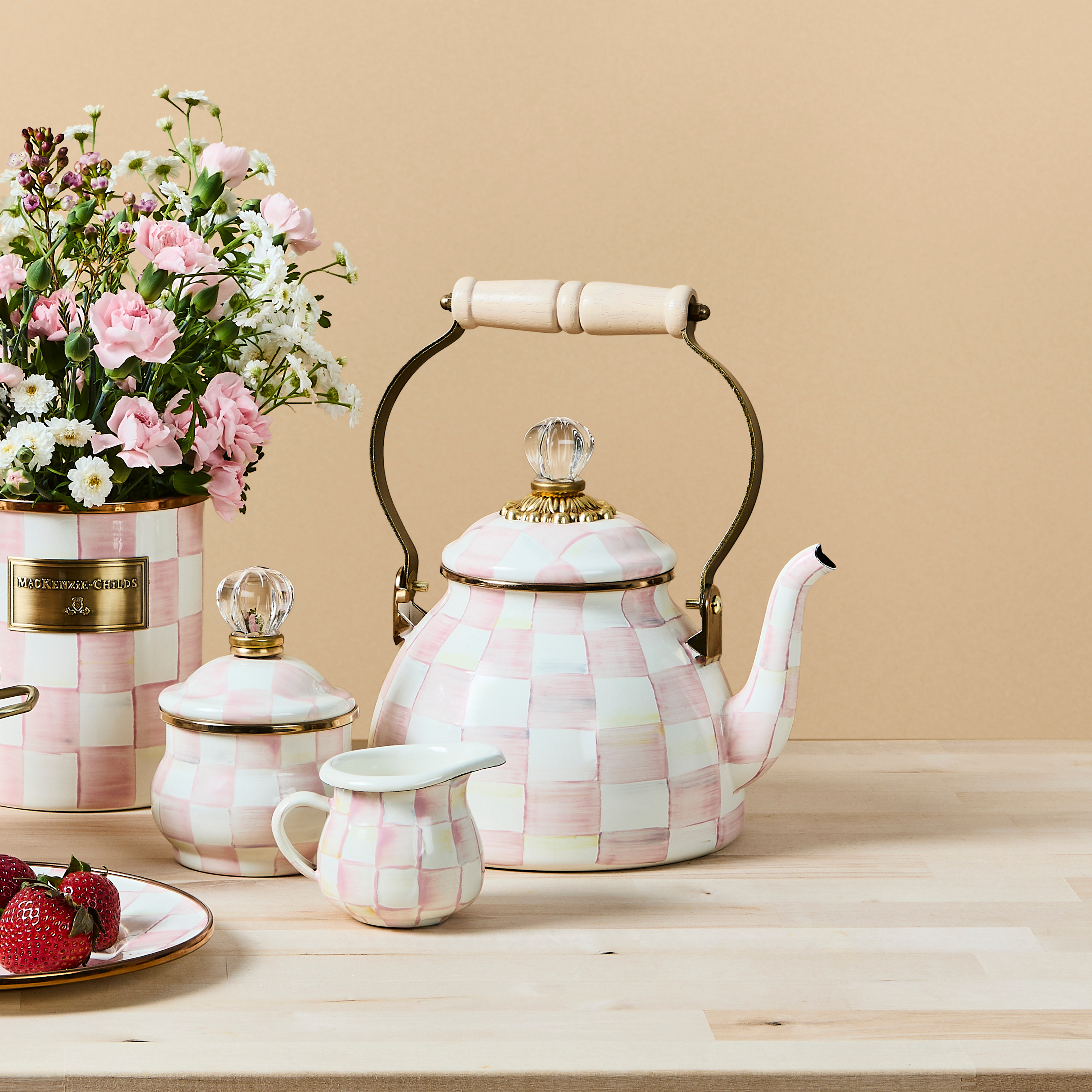 MacKenzie-Childs | Rosy Check 2 Quart Tea Kettle