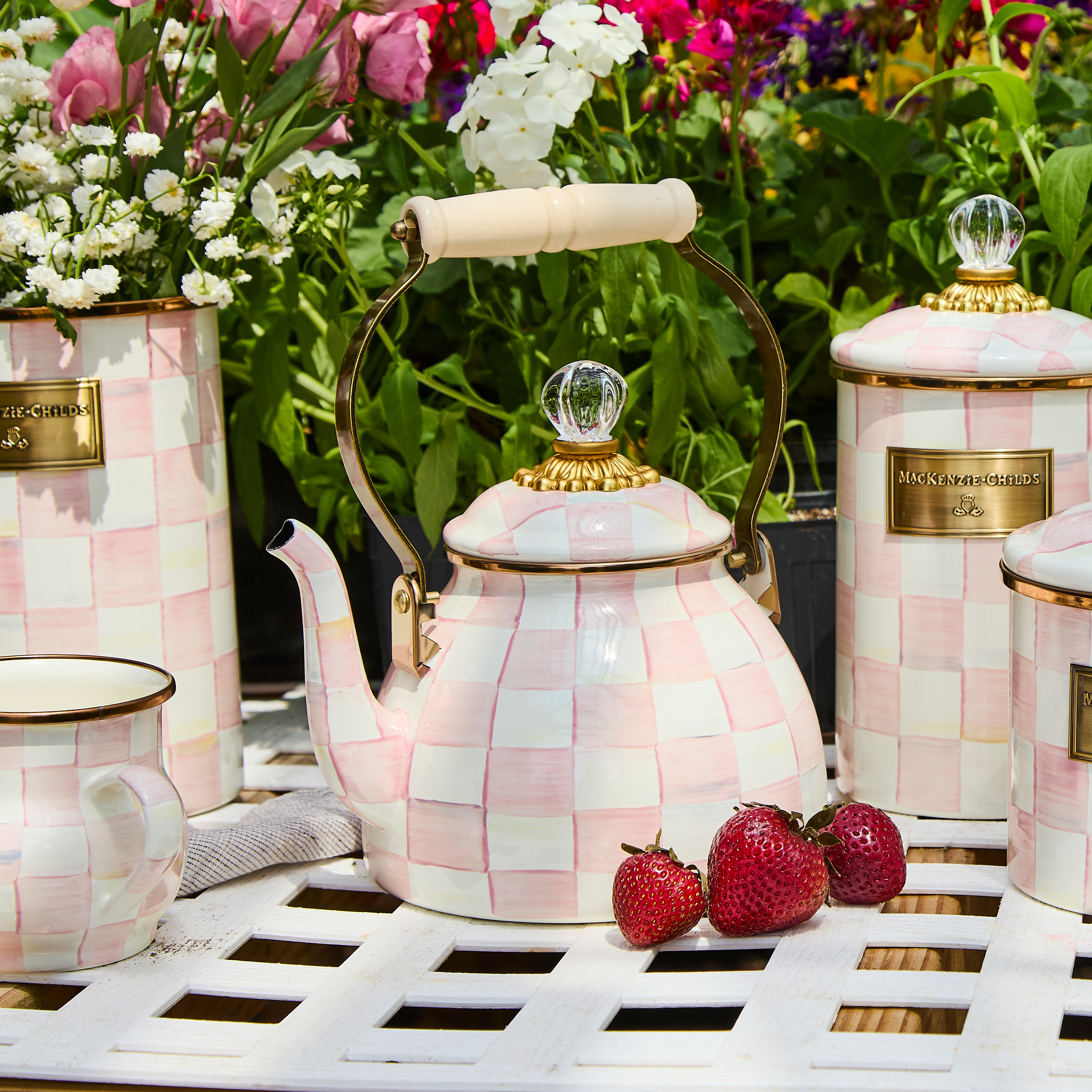 MacKenzie-Childs | Rosy Check 2 Quart Tea Kettle