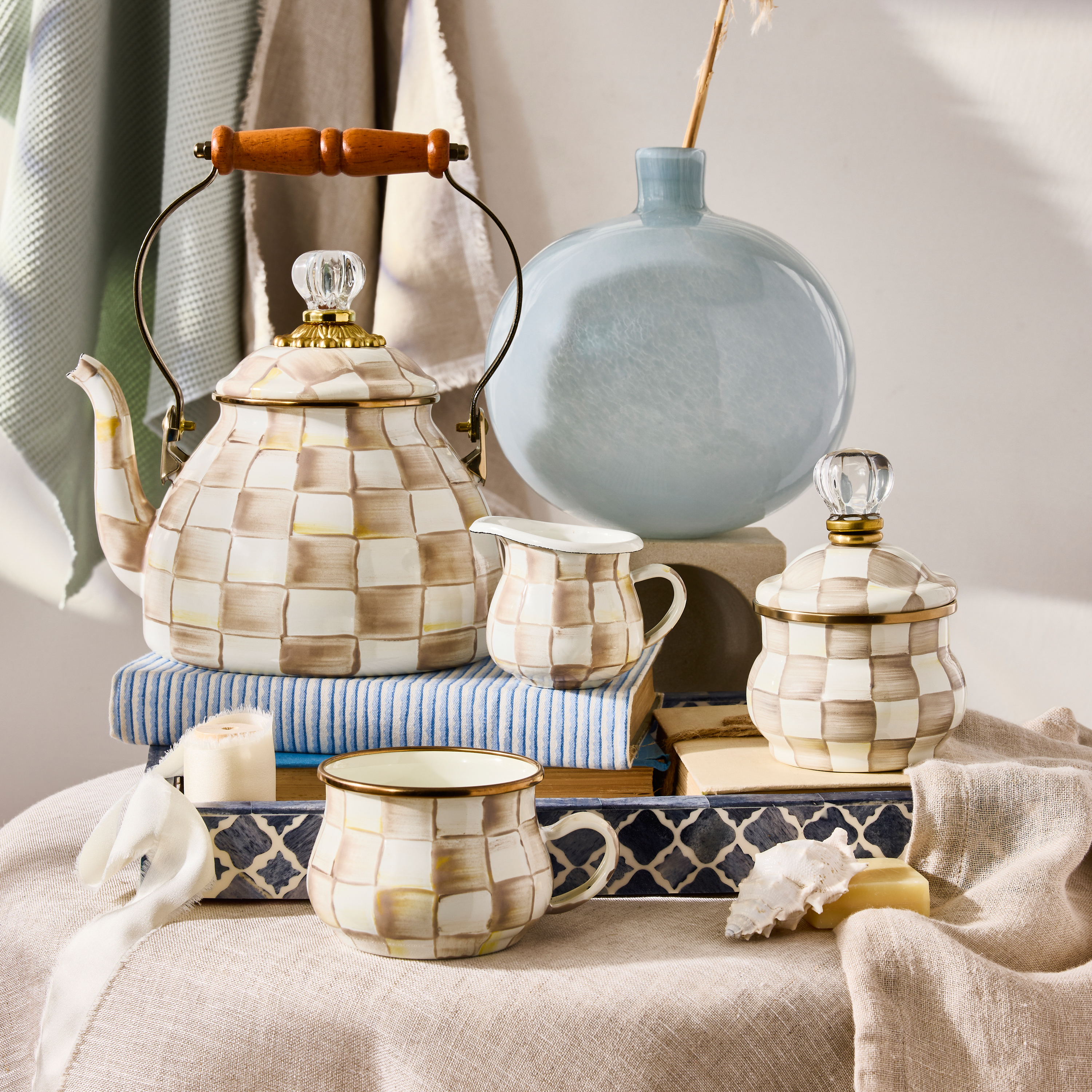 MacKenzie-Childs | Mocha Check 2 Quart Tea Kettle
