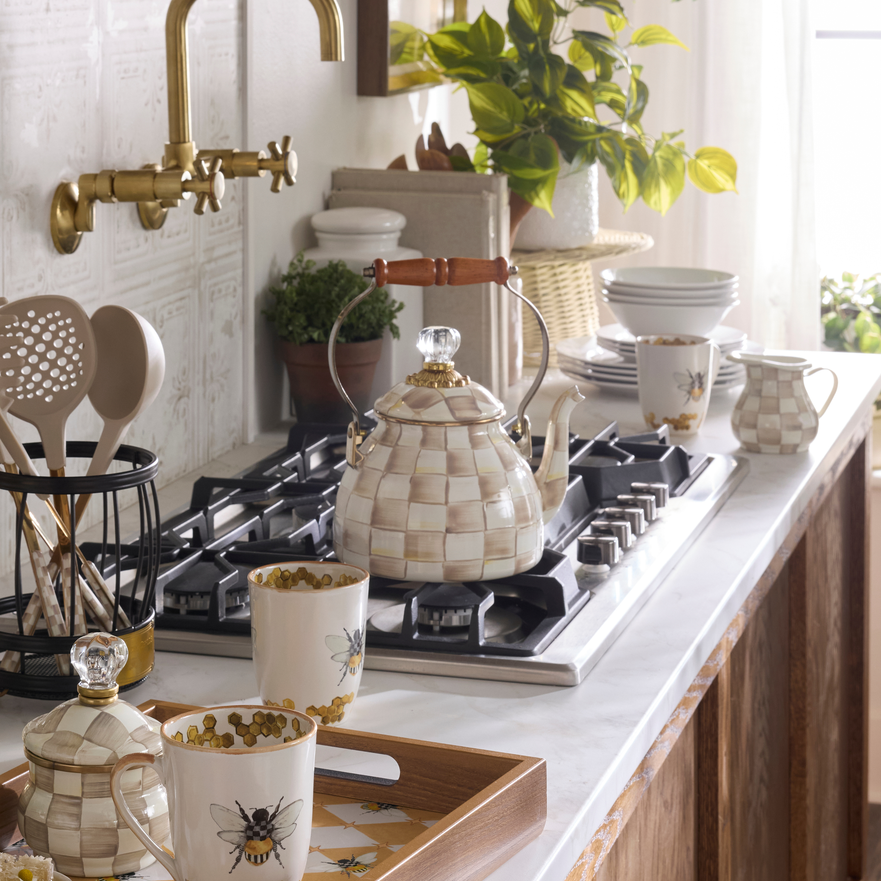 MacKenzie-Childs | Mocha Check 2 Quart Tea Kettle
