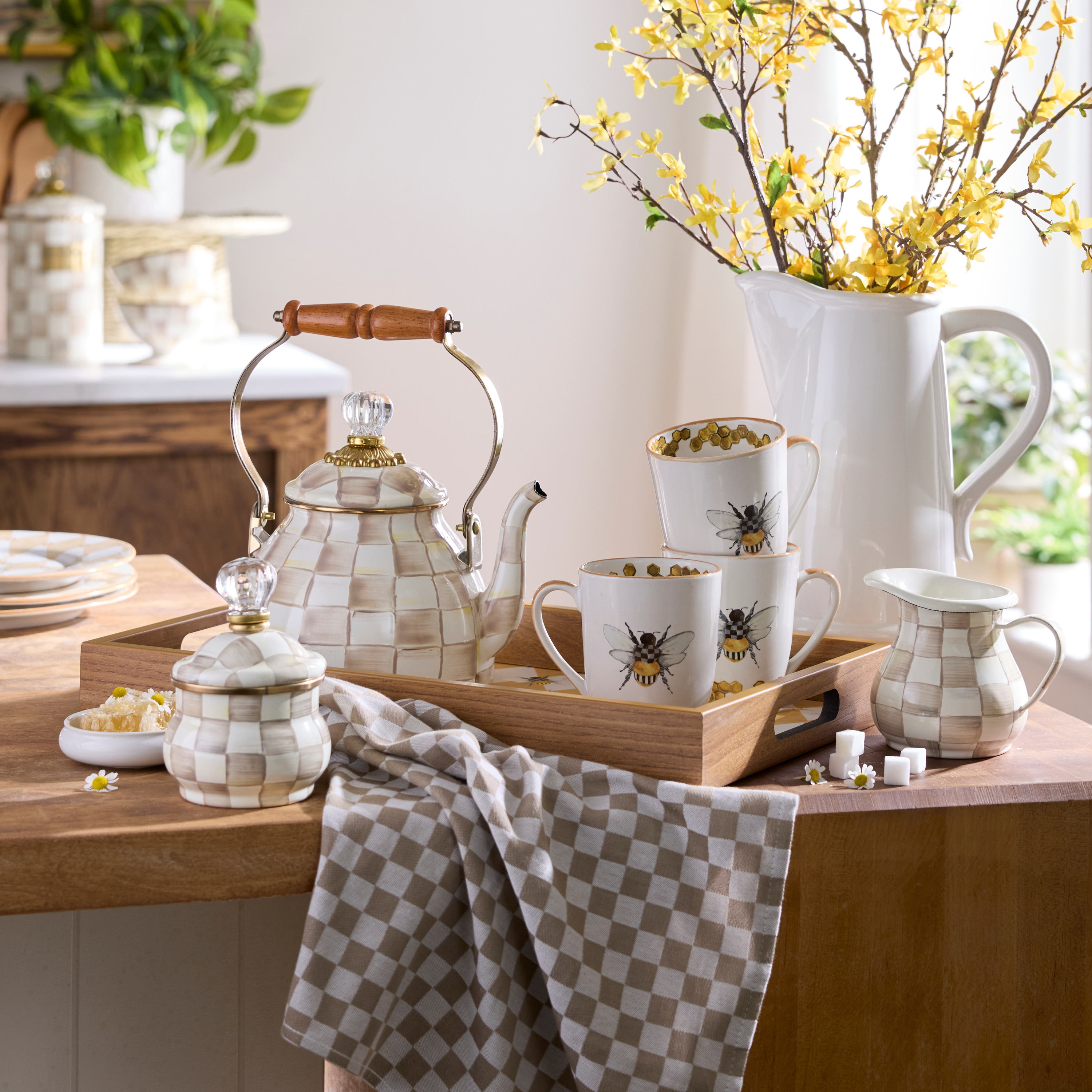 MacKenzie-Childs | Mocha Check 2 Quart Tea Kettle