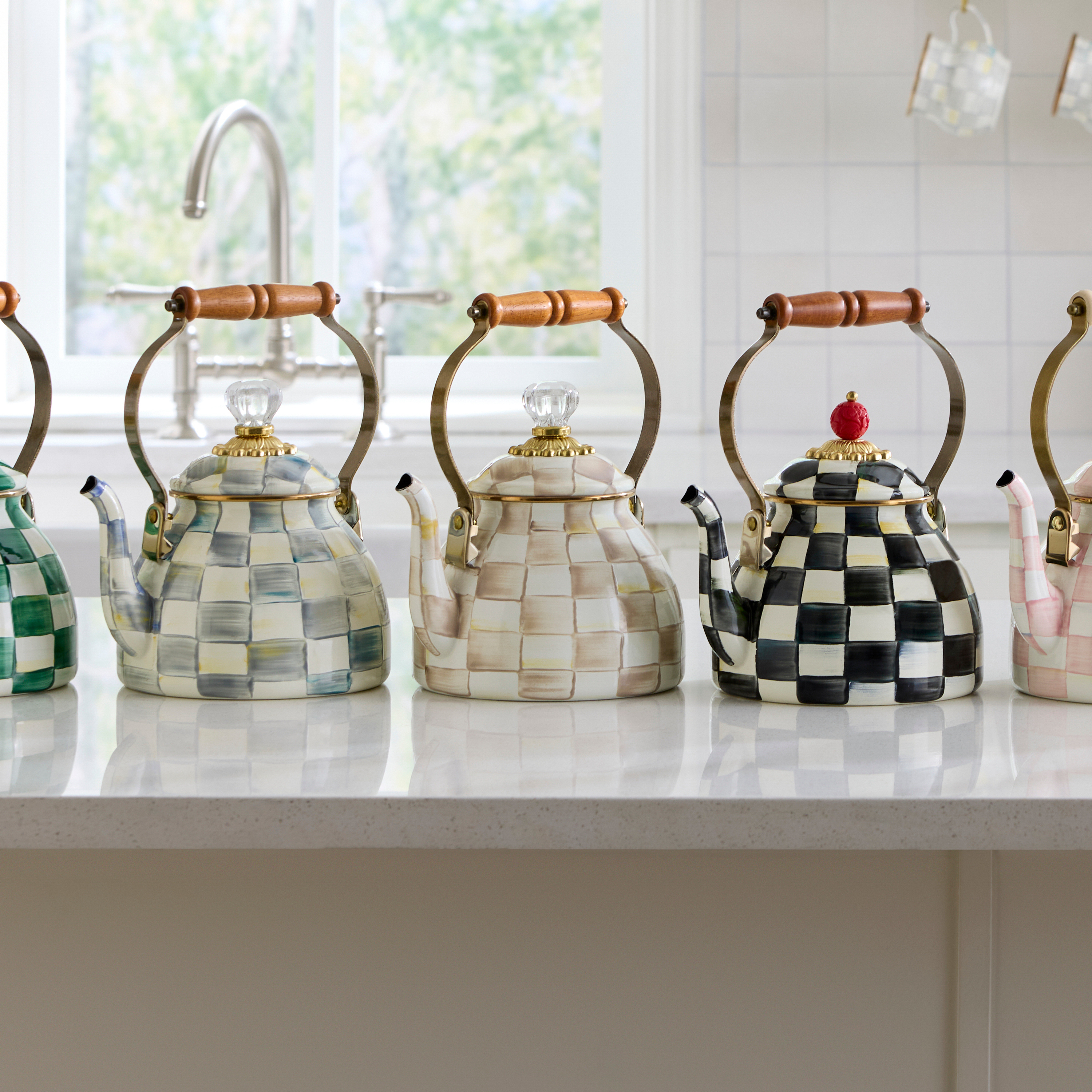 MacKenzie-Childs | Mocha Check 2 Quart Tea Kettle