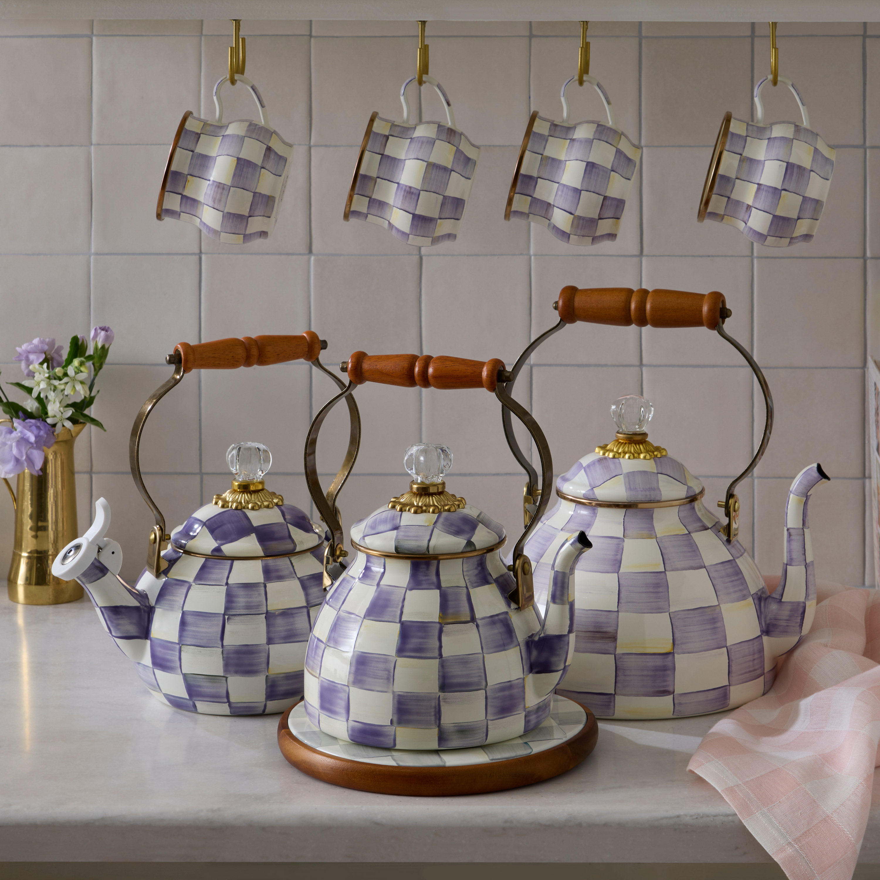 MacKenzie-Childs | Violet Check 2 Quart Tea Kettle
