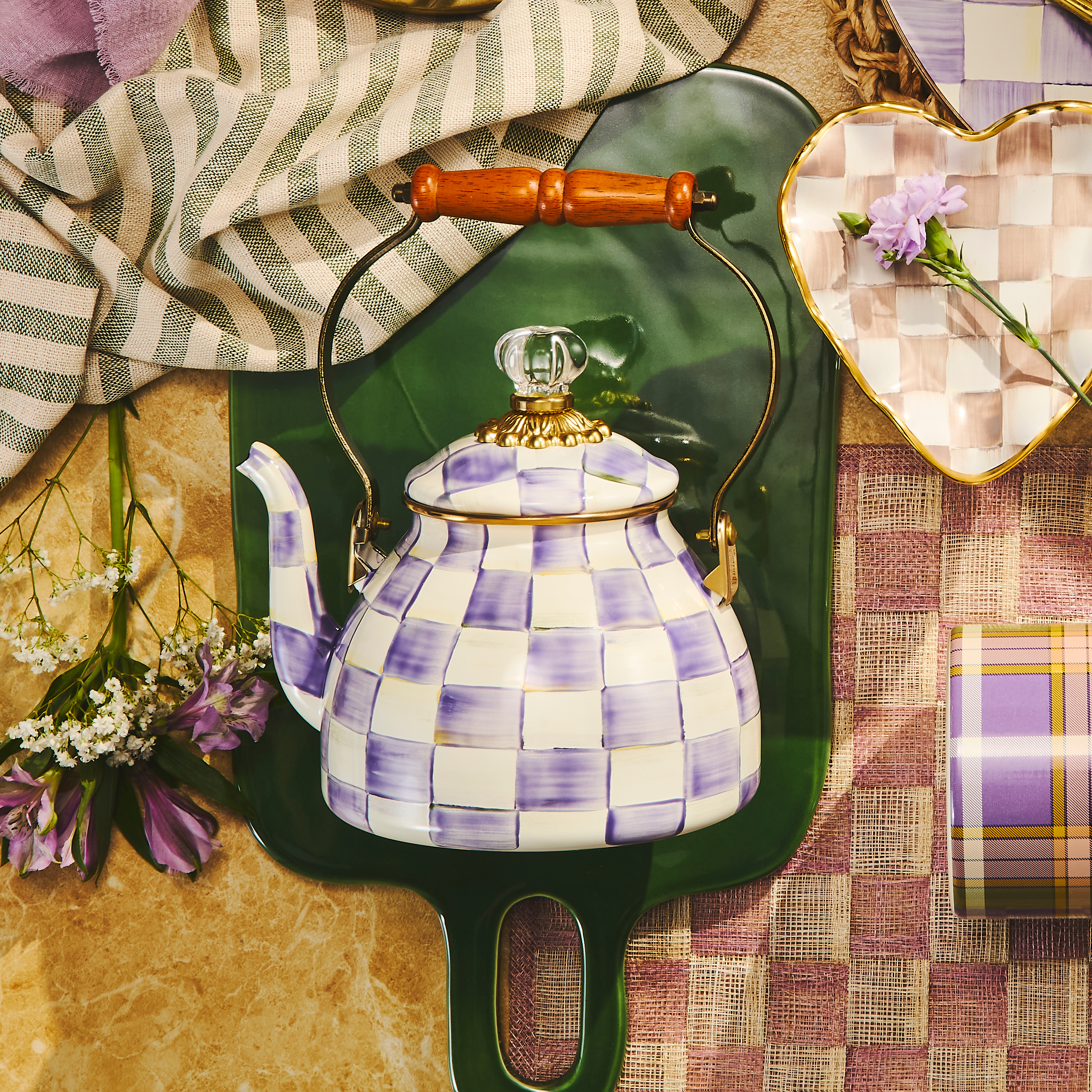MacKenzie-Childs | Violet Check 2 Quart Tea Kettle