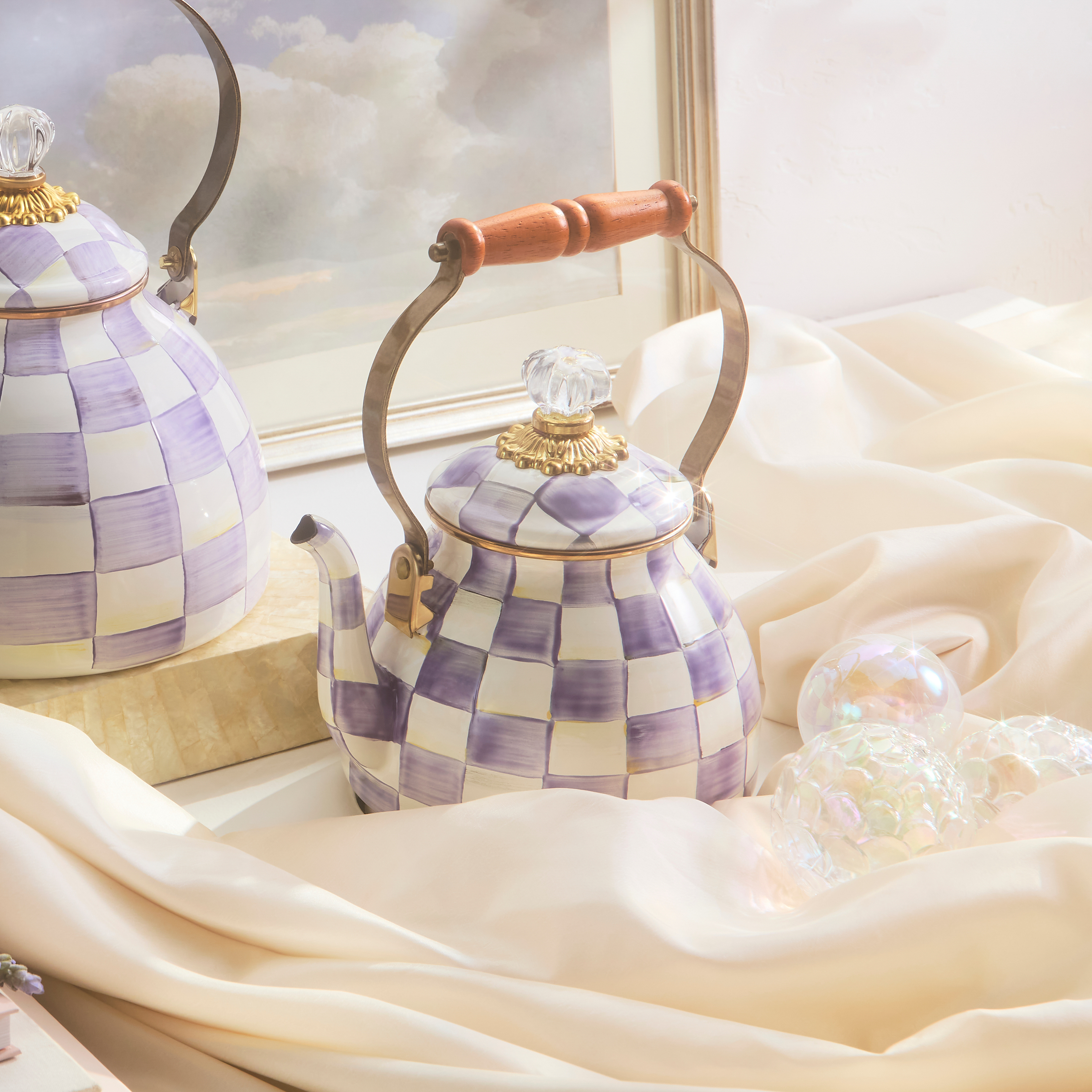 MacKenzie-Childs | Violet Check 2 Quart Tea Kettle