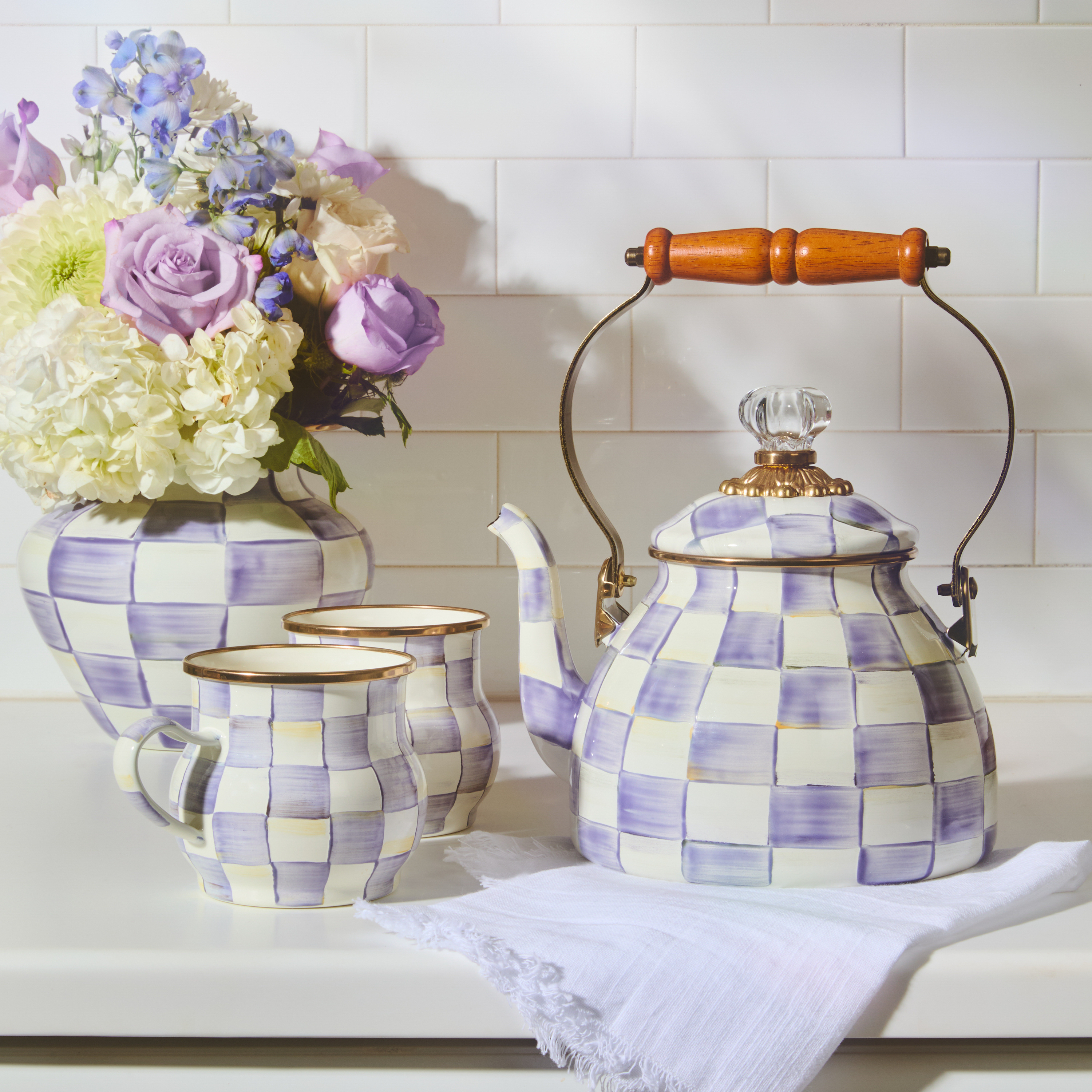 MacKenzie-Childs | Violet Check 2 Quart Tea Kettle