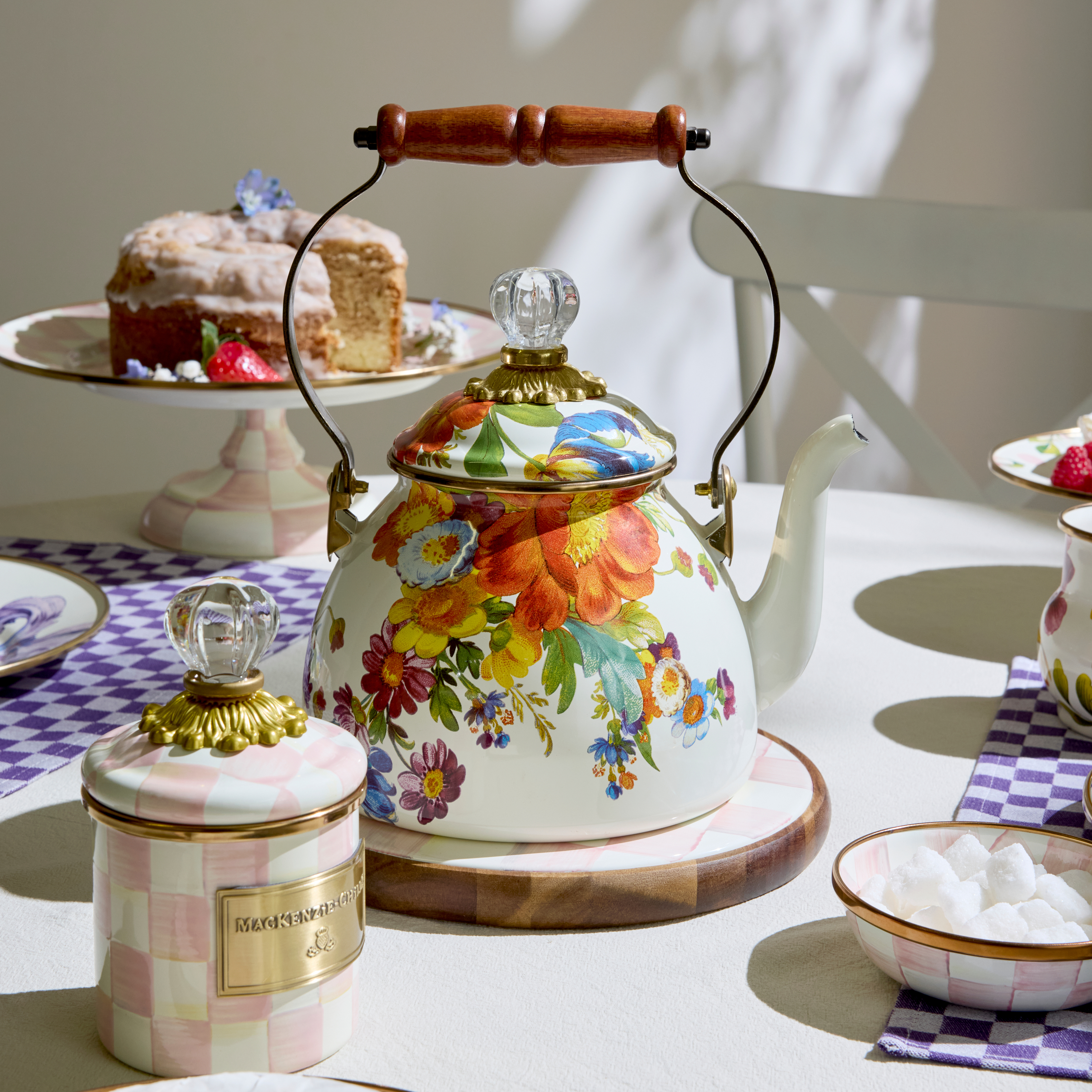 MacKenzie-Childs | White Flower Market 2 Quart Tea Kettle