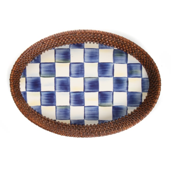 Royal Check Rattan & Enamel Small Serving Tray image number 0