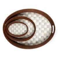Sterling Check Rattan & Enamel Small Serving Tray