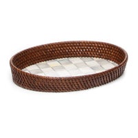 Sterling Check Rattan & Enamel Small Serving Tray