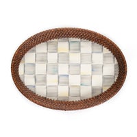 Sterling Check Rattan & Enamel Small Serving Tray