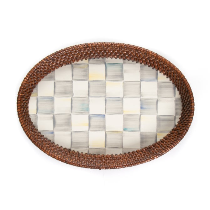 Sterling Check Rattan & Enamel Small Serving Tray image number 0