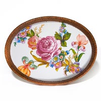 Flower Market Large Rattan & Enamel Tray - White