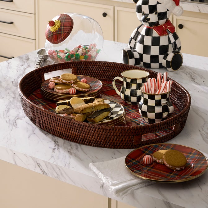 Tartan Red Rattan Party Serving Tray image number 1