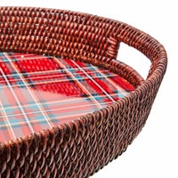 Tartan Red Rattan Party Serving Tray