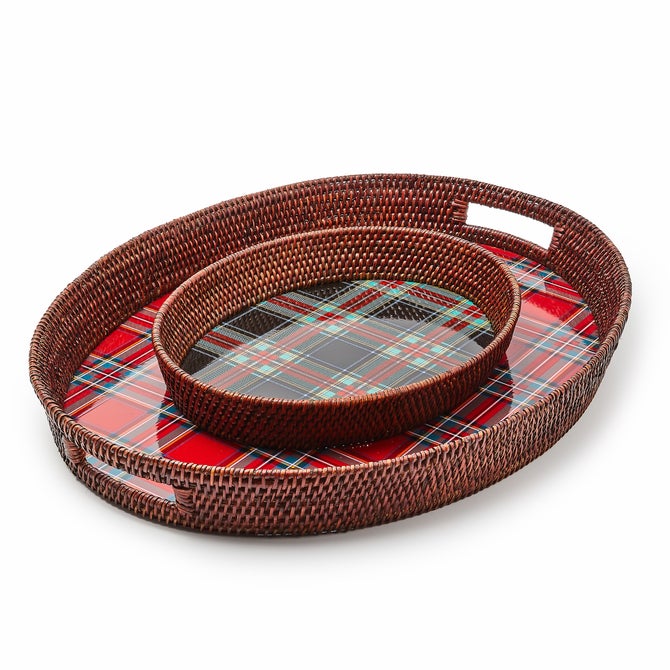 Tartan Red Rattan Party Serving Tray image number 3