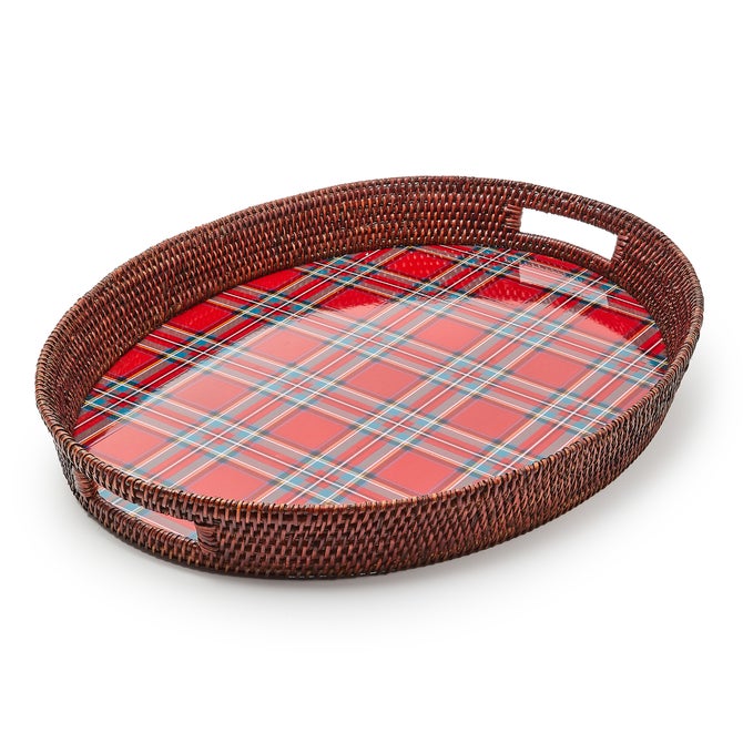 Tartan Red Rattan Party Serving Tray image number 0