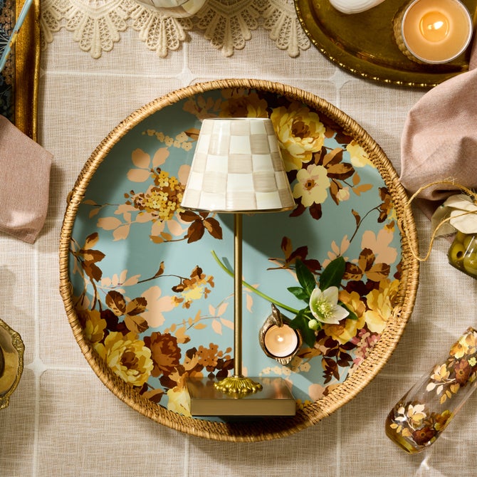 Floral Enamel & Rattan Tray image number 1