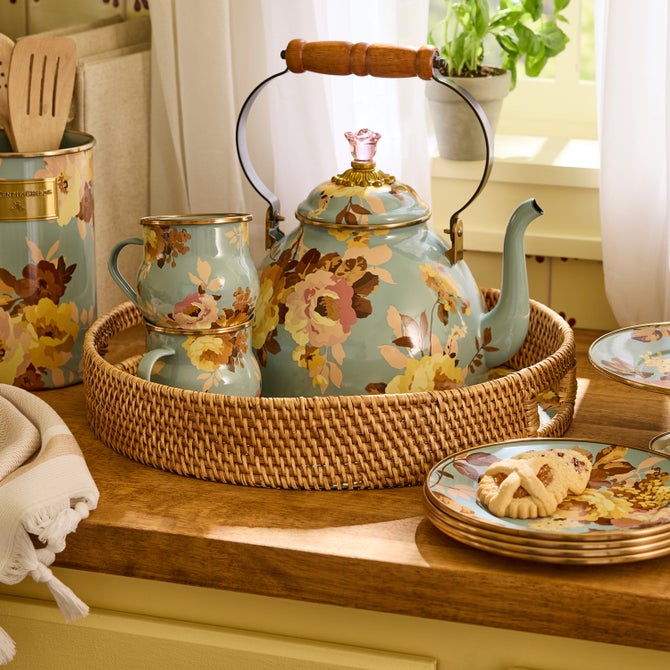 Floral Enamel & Rattan Tray image number 2