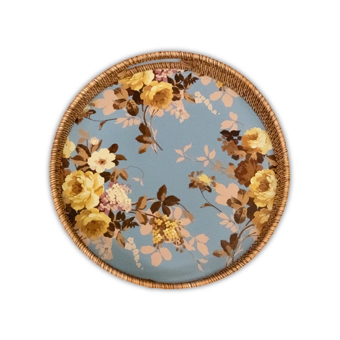 Floral Enamel & Rattan Tray image number 0