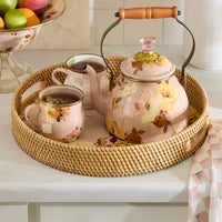 Floral Enamel & Rattan Tray