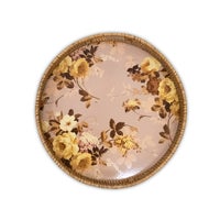 Floral Enamel & Rattan Tray