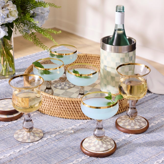 Sterling Check Enamel & Rattan Round Serving Tray image number 1