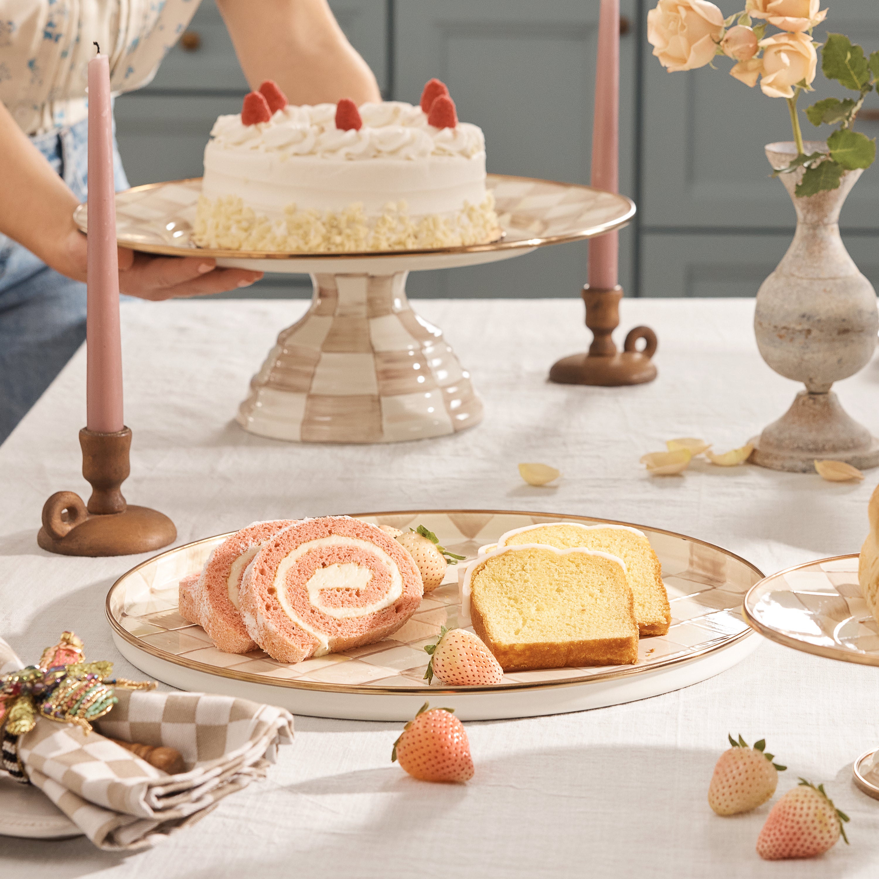 MacKenzie-Childs | Mocha Check Round Tray