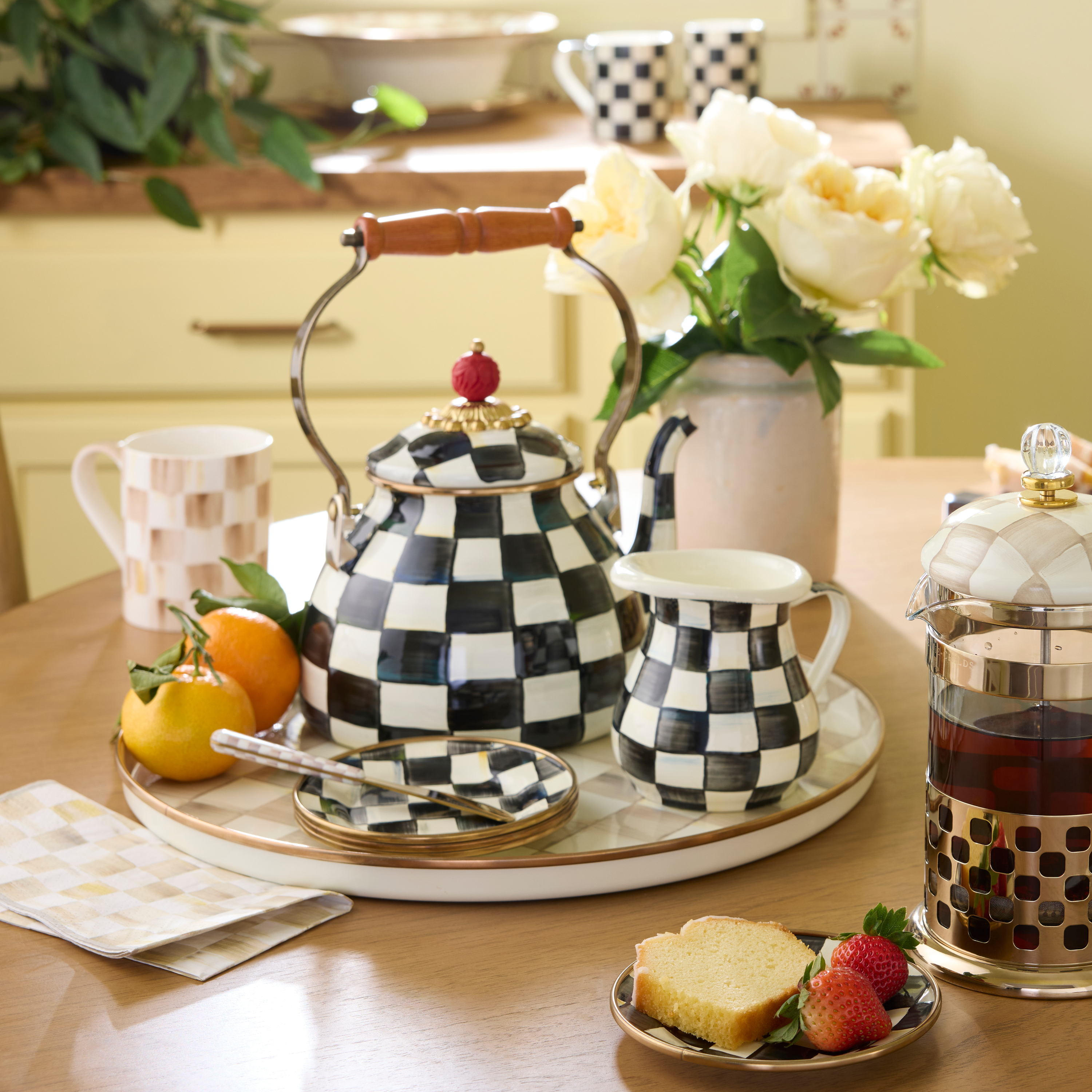 MacKenzie-Childs | Mocha Check Round Tray
