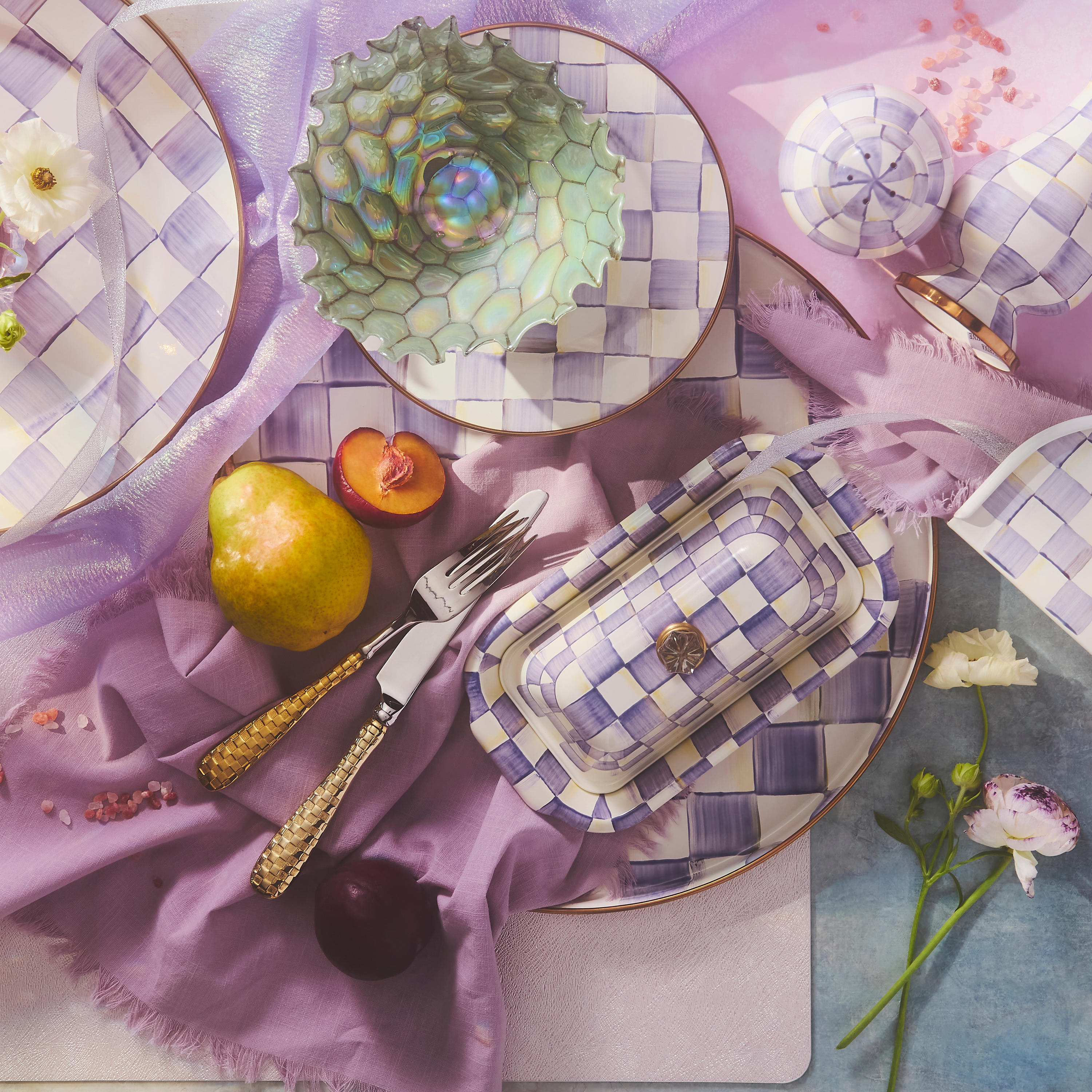 MACKENZIE-CHILDS　蝶の小物入れ MacKenzie-Childs | Violet Check Round Tray
