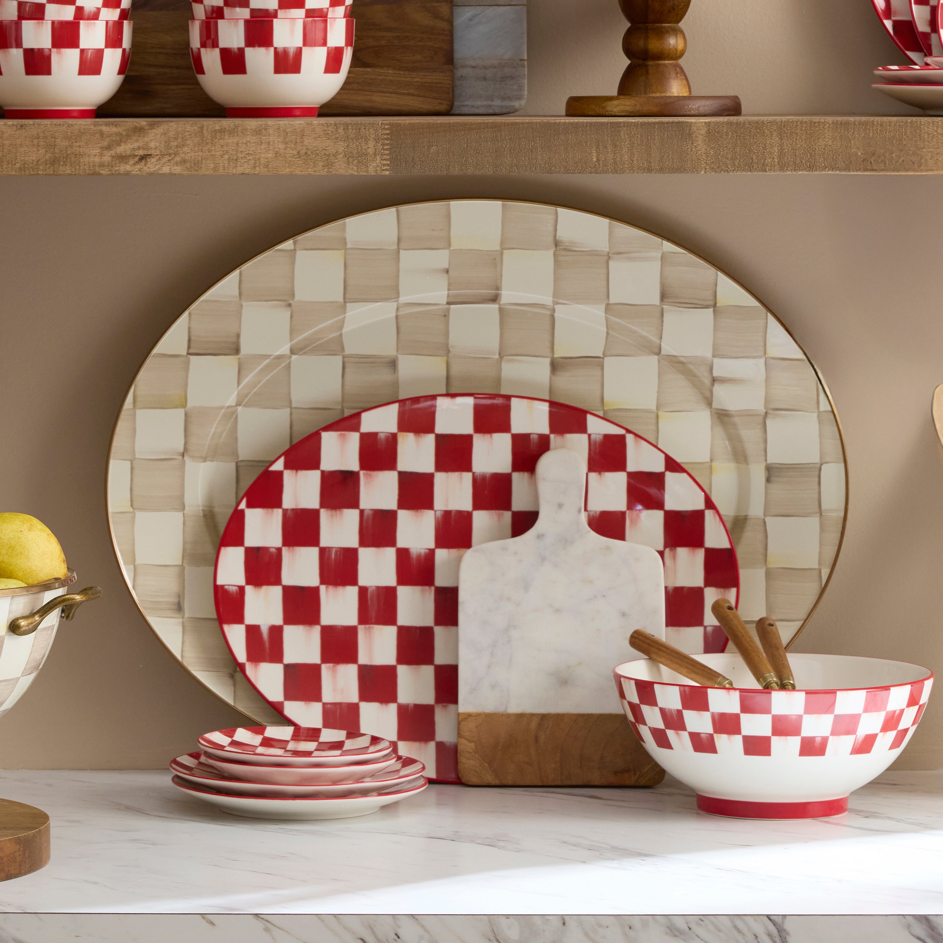 MacKenzie-Childs | Mocha Check Large Oval Platter