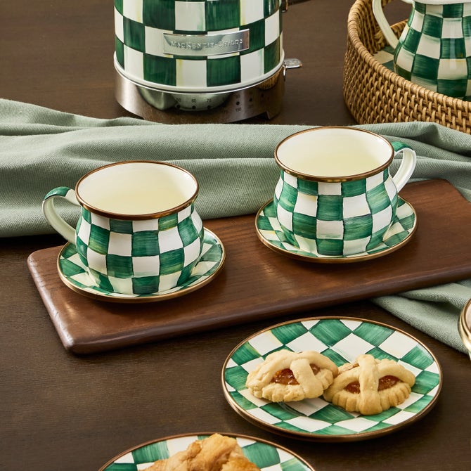 Emerald Check Espresso Cup & Saucer Set image number 1