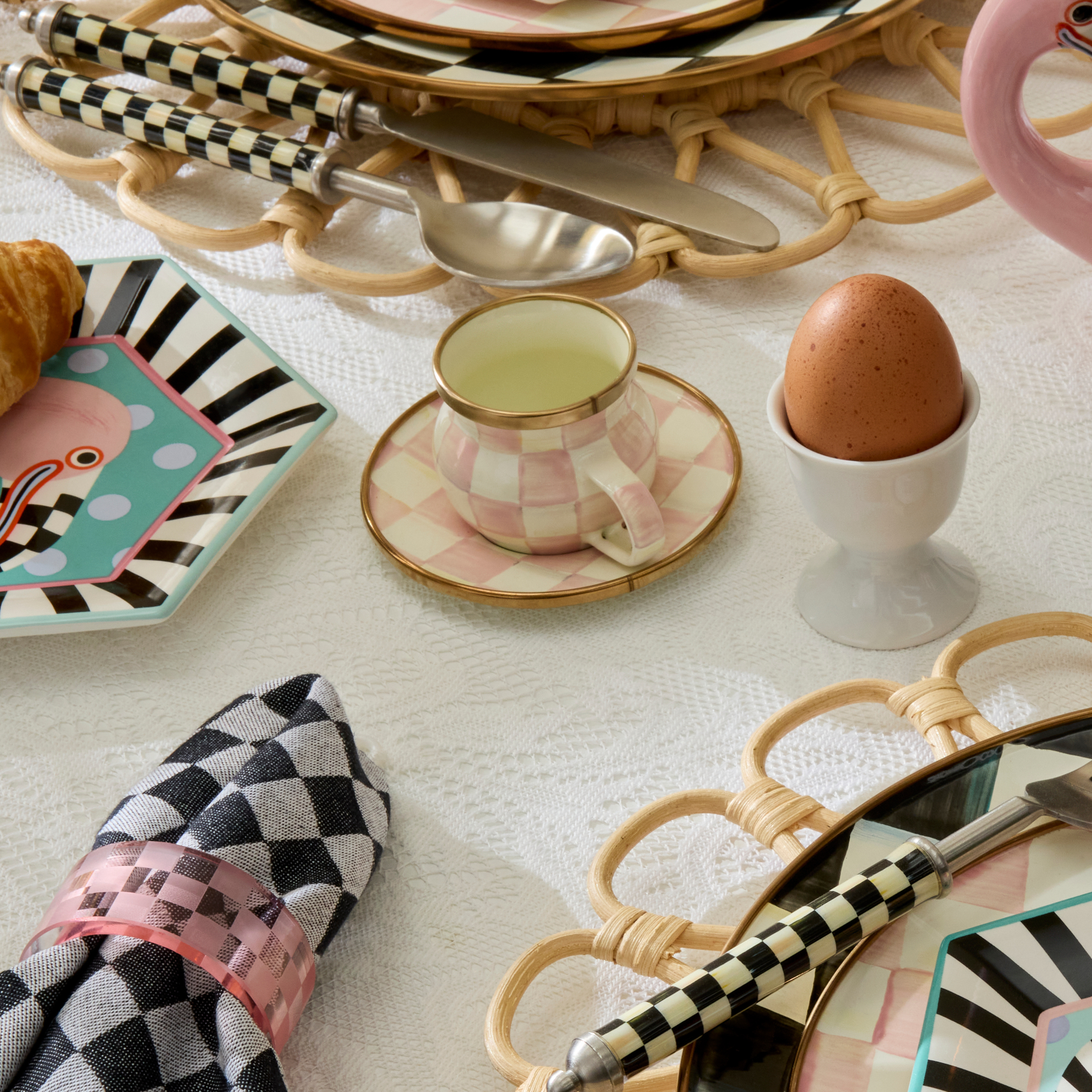 MacKenzie-Childs | Rosy Check Espresso Cup & Saucer Set