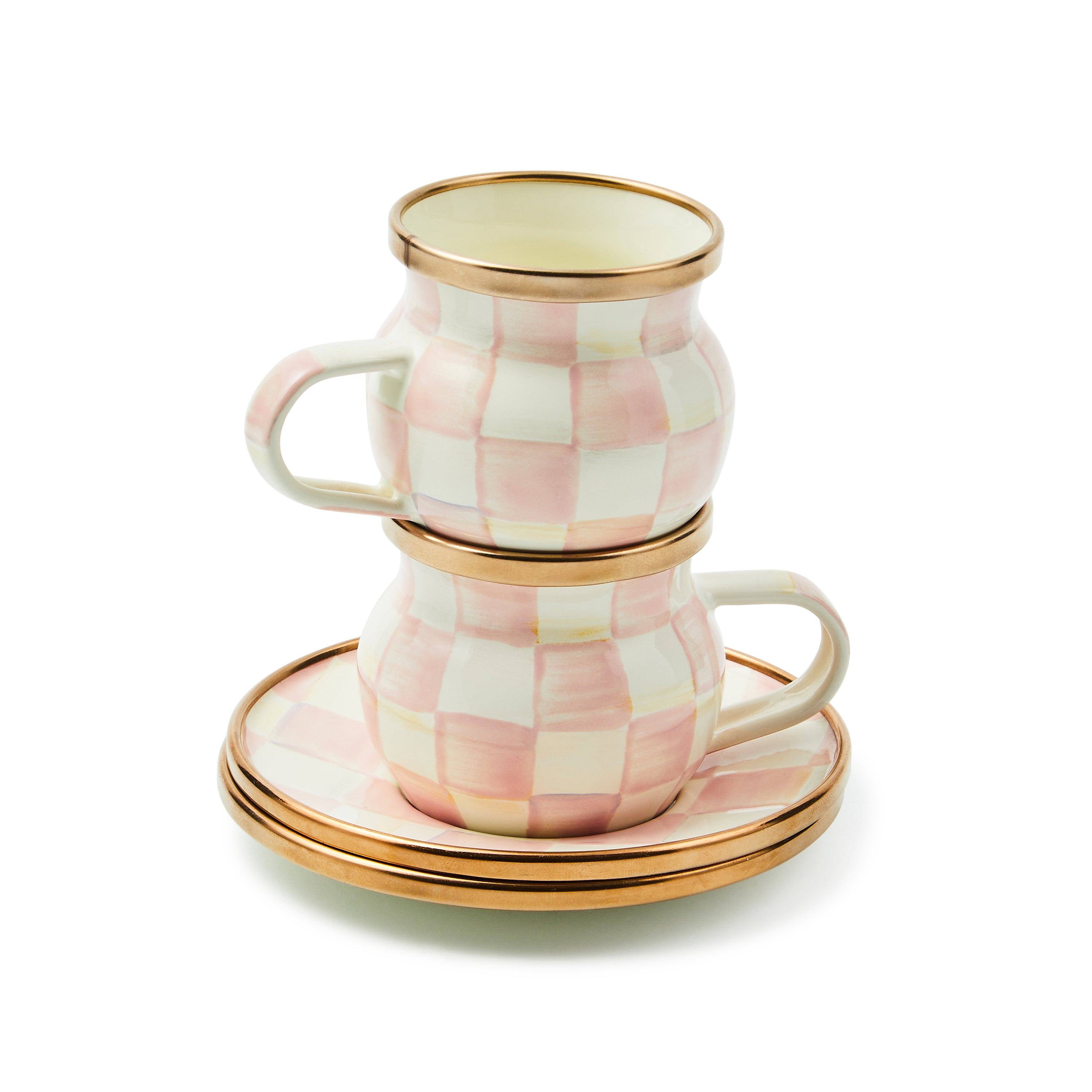 【新品未使用】rosy Monster tea party check tops MacKenzie-Childs | Rosy Check Espresso Cup & Saucer Set