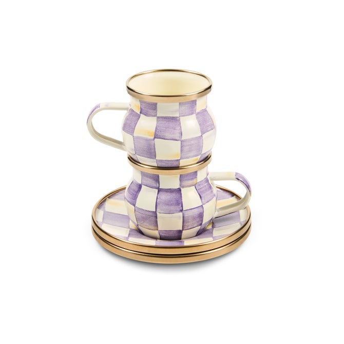 Violet Check Espresso Cup & Saucer Set image number 3