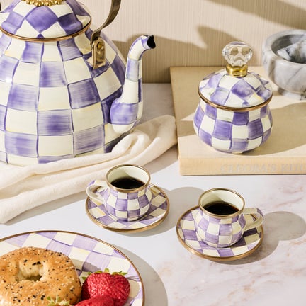 Violet Check Espresso Cup & Saucer Set
